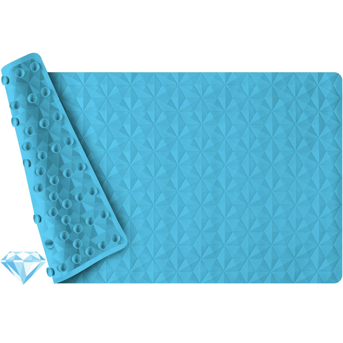 Non Slip Bathtub Mat for Bath Tub Shower - 241 Vacuum Suction Cups | 100% Natural Rubber - Unique Diamond Texture - Soft & Safe for Fatigue Relief - Machine Washable - 16 × 28 Inch