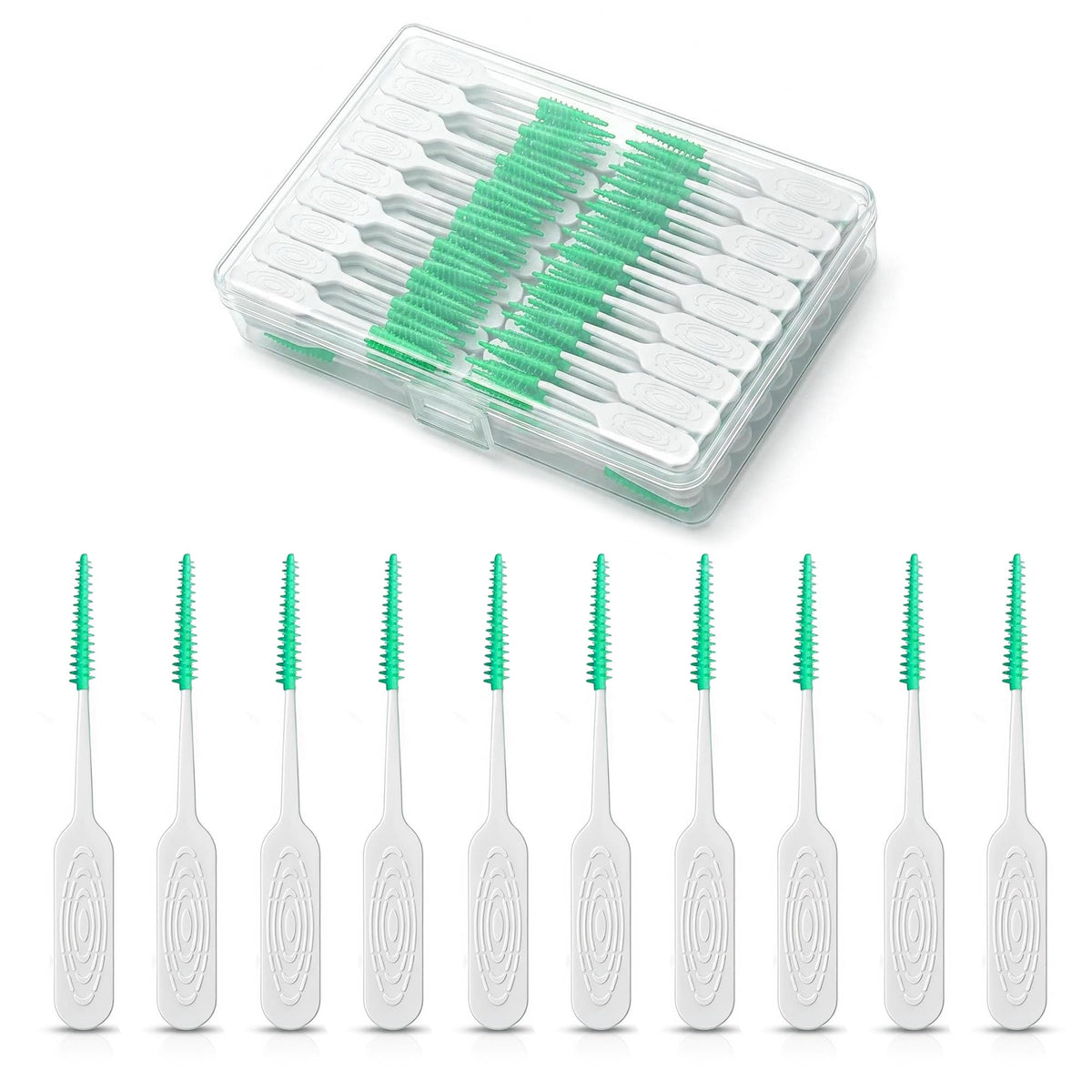 220PCS Floss Picks,Soft Rubber Toothpicks Interdental Brushes,Green | Anti-slip Handle Dental Floss Picks,Floss Picks for Teeth Cleaning,Tooth Picks Flossers with Storage Case