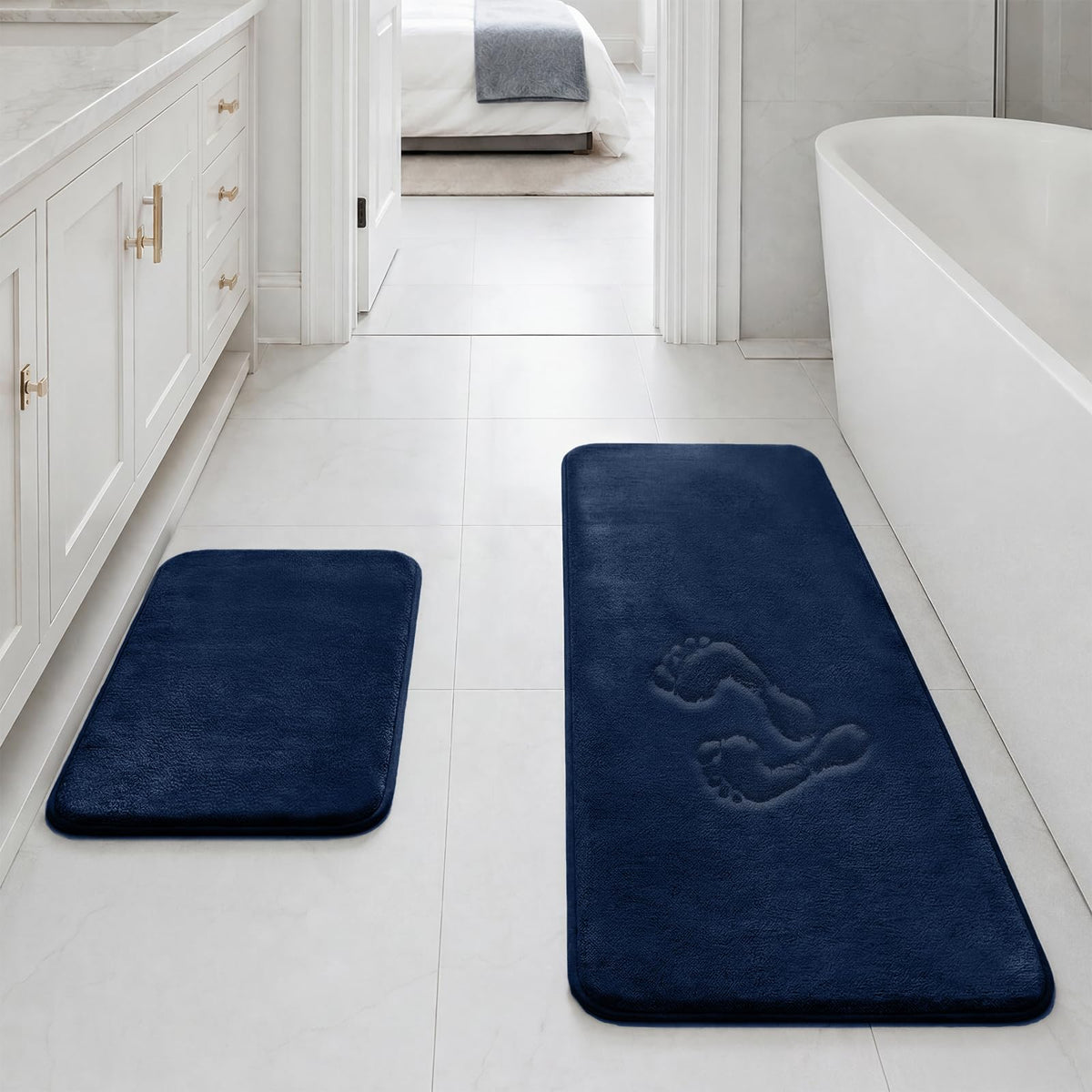 HUXMEYSON Bathroom Rugs Sets 3 Piece, Non-Slip & Quick Dry Bath Mat Set, Ultra Soft Velvet Bath Rugs for Bathroom, Toilet and Shower Floor, Grey