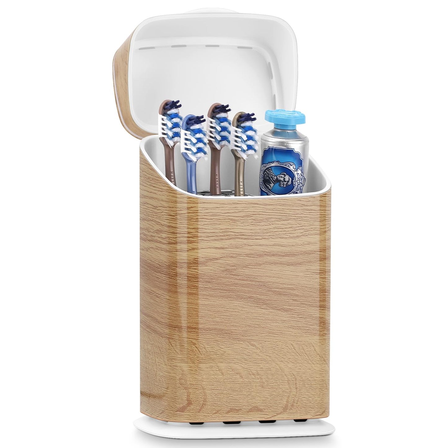 GFWARE Electric Toothbrush Holder with Cover, Ventilated & Drainage, Silver | Detachable 5 Slots Bathroom Organizer for Toothbrush & Toothpaste, Waterproof & Dustproof, Electric Toothbrushes Under 10 In