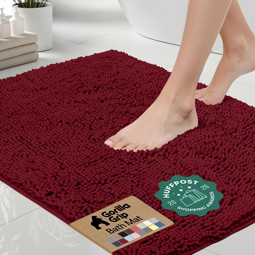 GORILLA GRIP Bath Rug Mat for Bathroom, Absorbent Chenille, 24x17 Gray | Soft Thick Quick Dry Microfiber Mats, Rubber Backing, Machine Washable Tub and Shower Floor Rugs, Home Decor Essentials
