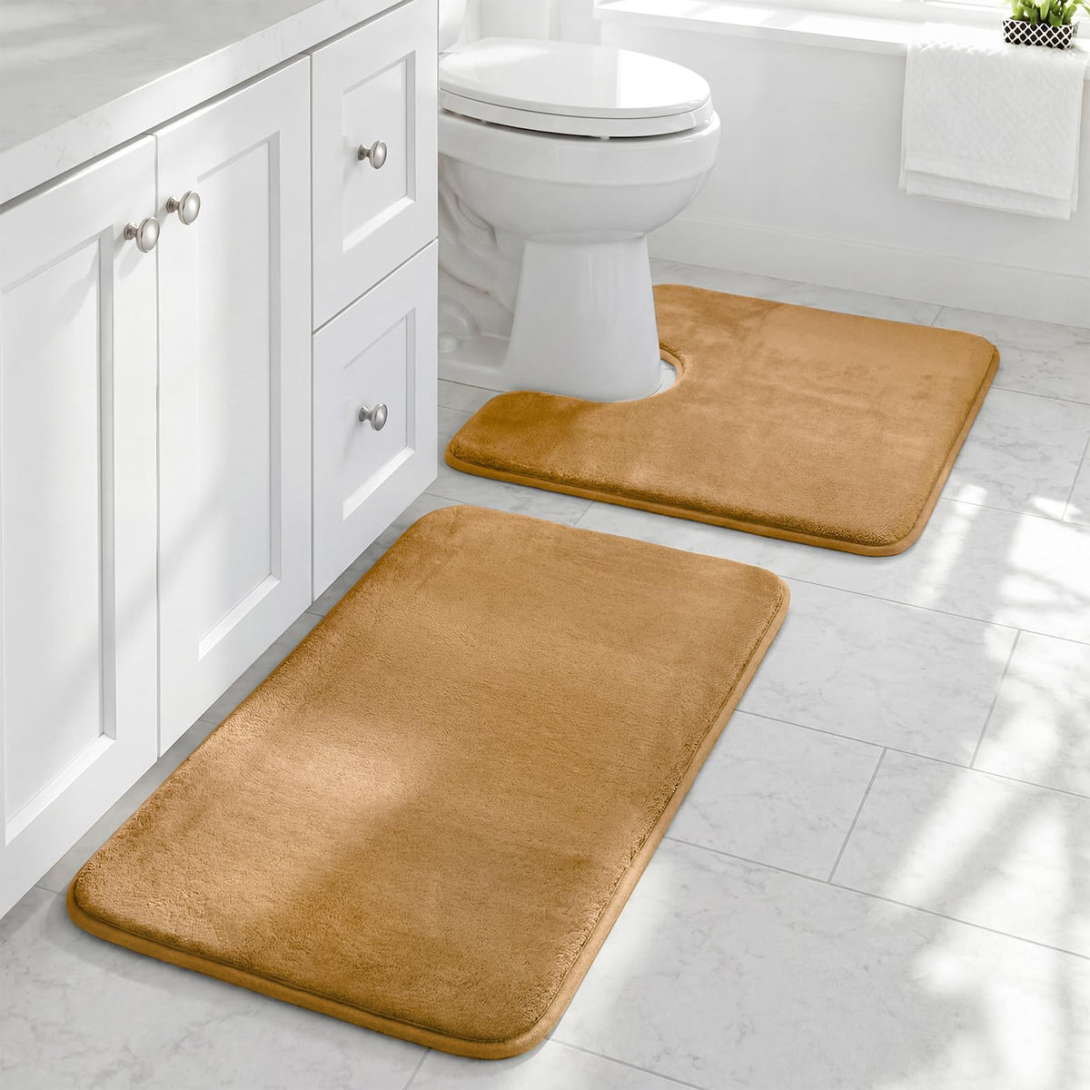 HUXMEYSON Bathroom Rugs Sets 3 Piece, Non-Slip & Quick Dry Bath Mat Set, Ultra Soft Velvet Bath Rugs for Bathroom, Toilet and Shower Floor, Grey