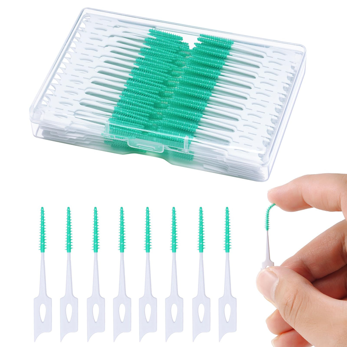 220 PCS Dental Floss Picks, Soft Toothpicks Brush for Teeth, Green | Silicone interdental Brush, Floss Picks for Teeth Cleaning, Toothpicks Brush Between Teeth, Tooth Flossing Brush with Case