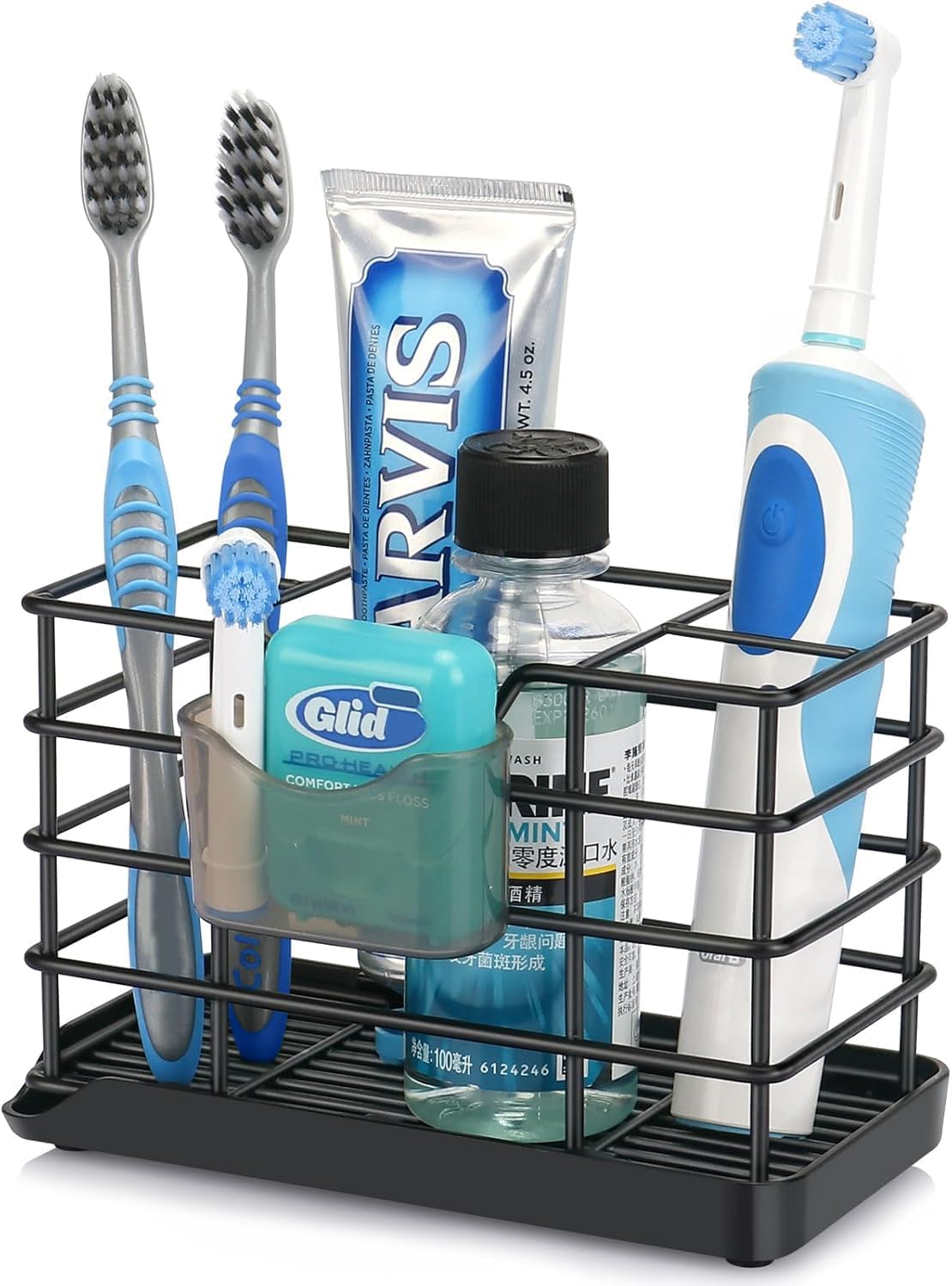 Toothbrush Holders for Bathroom,Black,Stainless Steel,Detachable,Tray,5 Slot