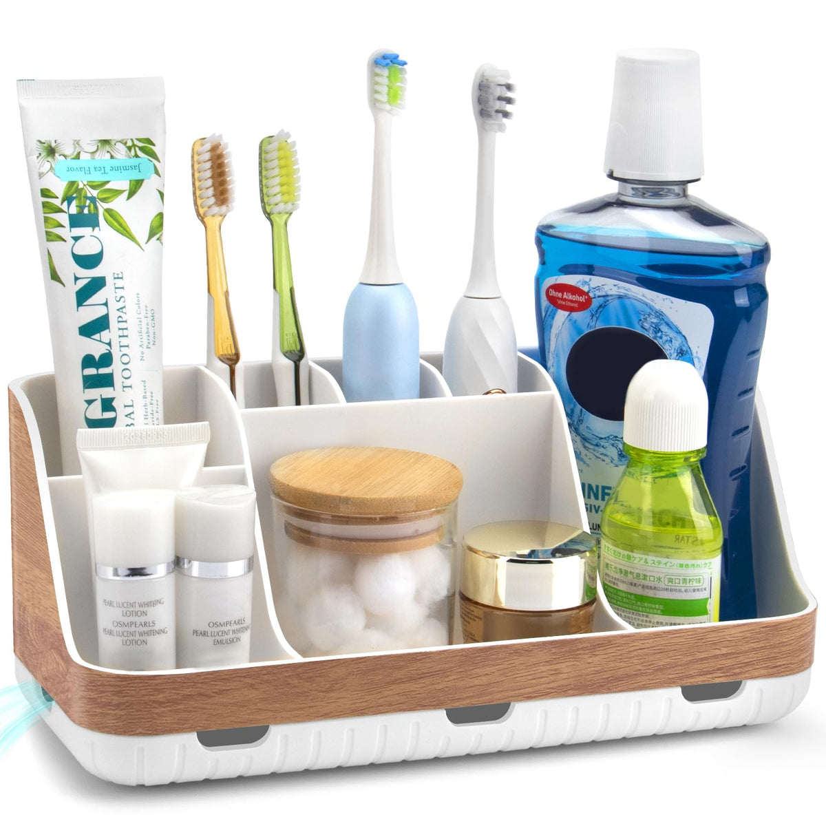 GFWARE Bathroom Organizers and Storage - Detachable 7 Slots Kids Electric Toothbrush and Toothpaste Holde Drainage for Bathroom Accessories Organization Counter Vanity Storage