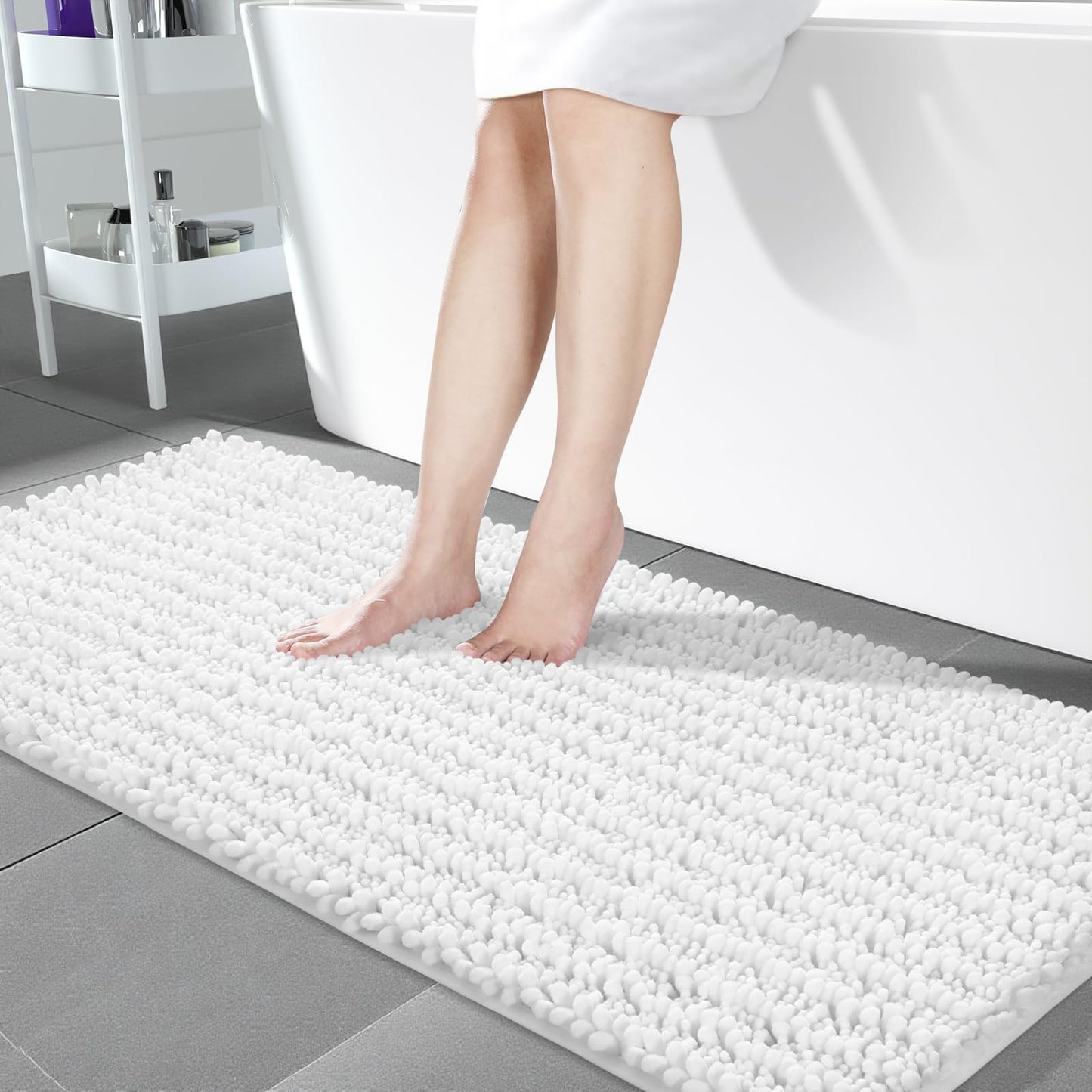 Yimobra Bathroom Rugs Non-Slip Washable – Extra Soft & Absorbent Chenille Bath Mat, Quick-Dry Plush Shaggy Floor & Vanity Bath Rugs for Tub & Shower, Modern Home Decor Accessories, 24 x 17, Grey