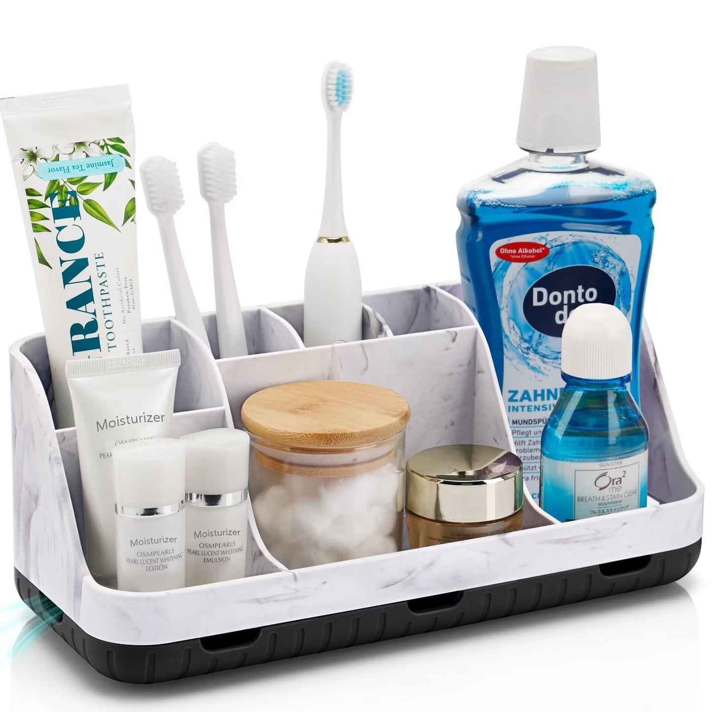 GFWARE Marble Bathroom Countertop Organizer - Detachable 7 Slots Kids Electric Toothbrush and Toothpaste Holde Drainage for Bathroom Accessories Organization Counter Vanity Storage, Grey | Detachable 7 Slots Kid Electric Toothbrush and Toothpaste Holder,