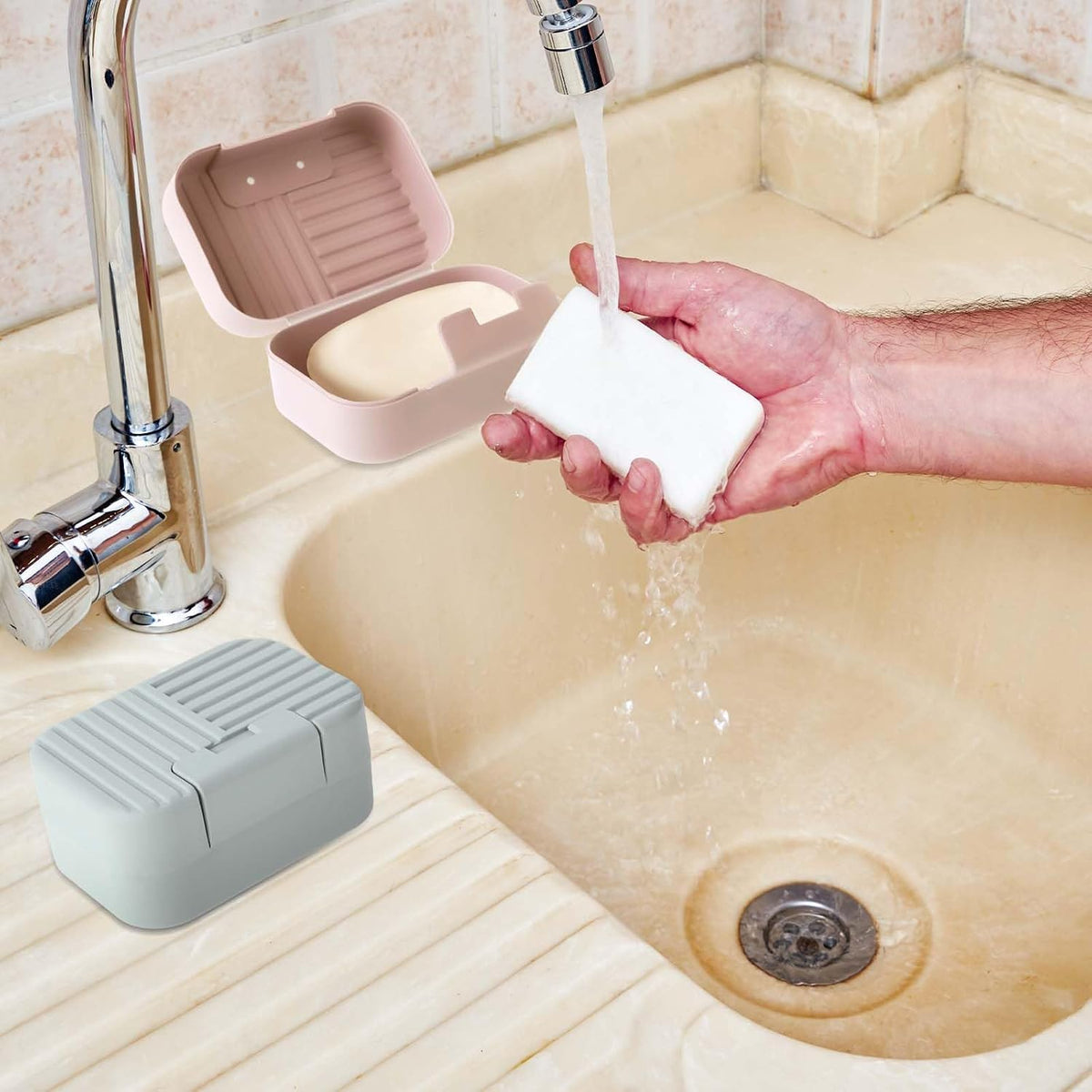 Dimeho 2 Pcs Soap Holder Case Portable Bar Soap Box Plastic Soap Dish | Travel Leakproof Soap Storage Container, with Lid Cover, for Bathroom Shower Kitchen Sink, Travel Camping Hiking Gym Outdoor