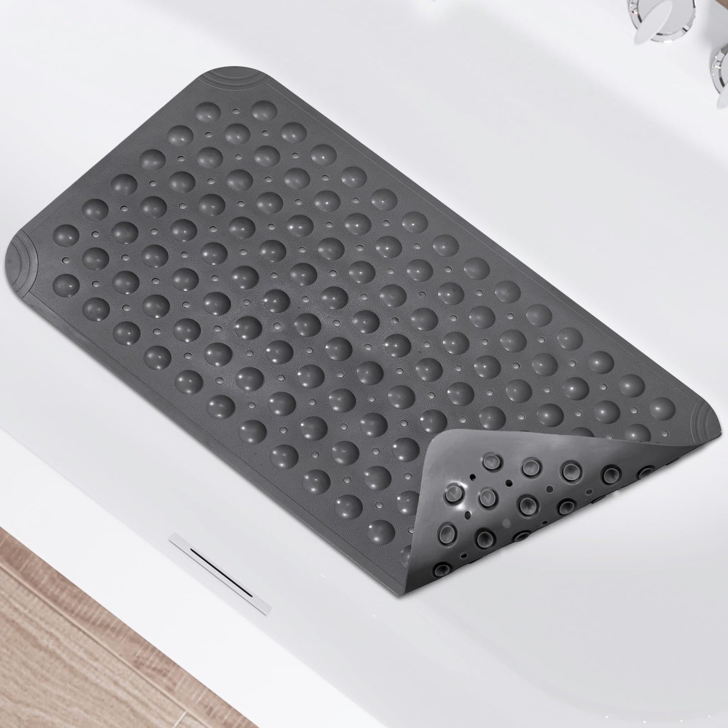 Non Slip Shower Mats for Inside Shower 15 x 27.5 Inch, TPE Bathtub Mat Non-Slip, Bath Mat for Tub with Suction Cups, Drain Holes Bath Tub Mat for Bathroom (Beige)