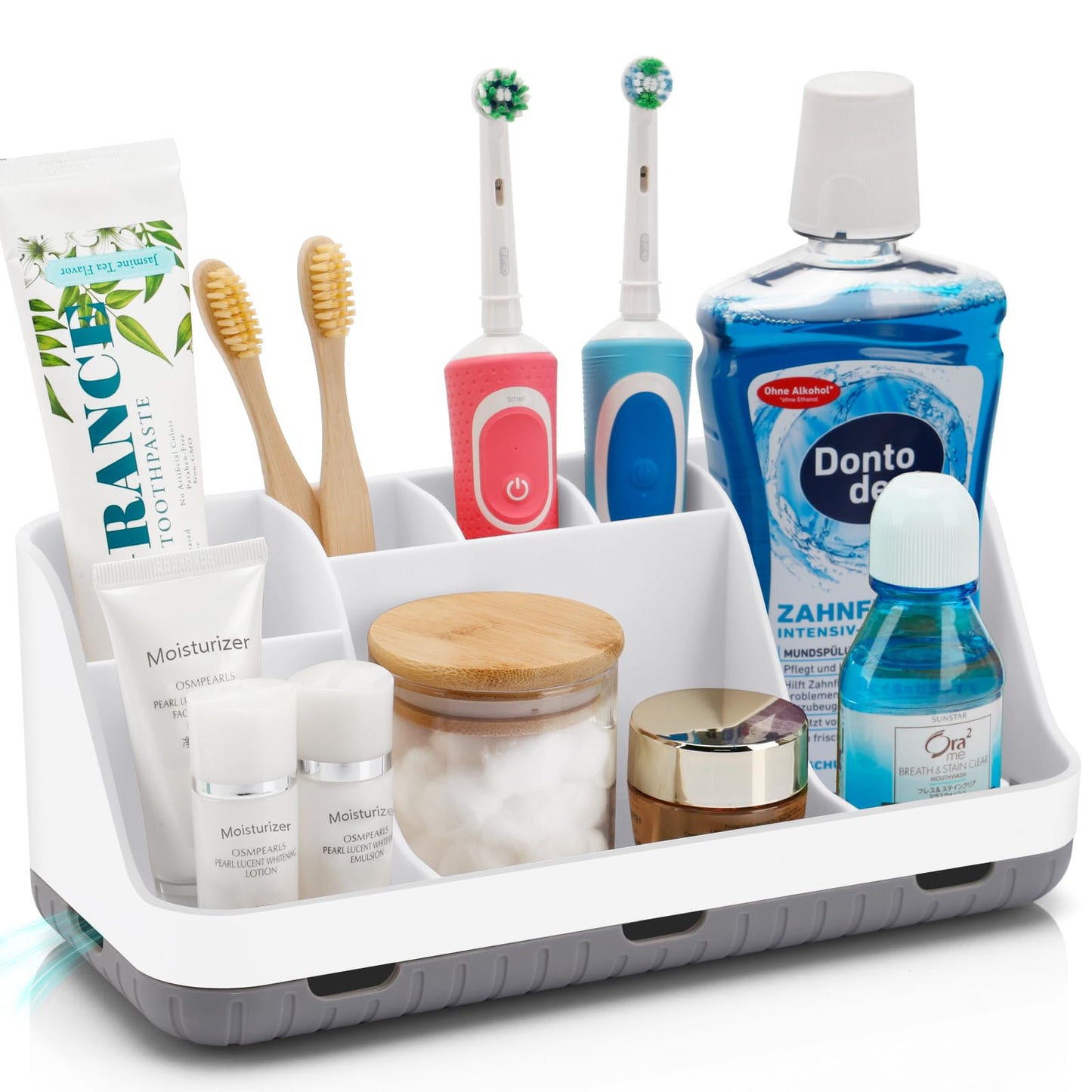 GFWARE Marble Bathroom Countertop Organizer - Detachable 7 Slots Kids Electric Toothbrush and Toothpaste Holde Drainage for Bathroom Accessories Organization Counter Vanity Storage, Grey | Detachable 7 Slots Kid Electric Toothbrush and Toothpaste Holder,