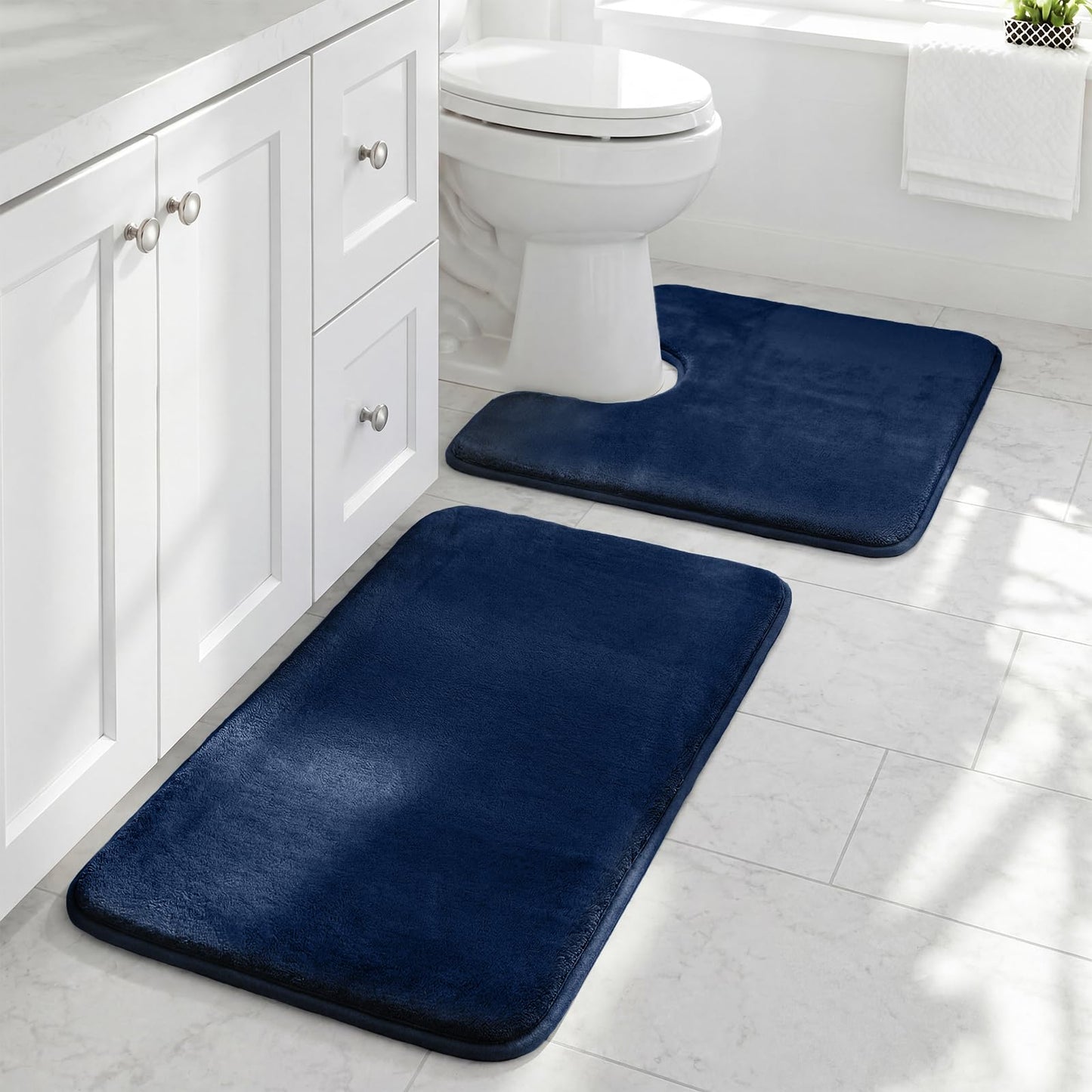 HUXMEYSON Bathroom Rugs Sets 3 Piece, Non-Slip & Quick Dry Bath Mat Set, Ultra Soft Velvet Bath Rugs for Bathroom, Toilet and Shower Floor, Grey