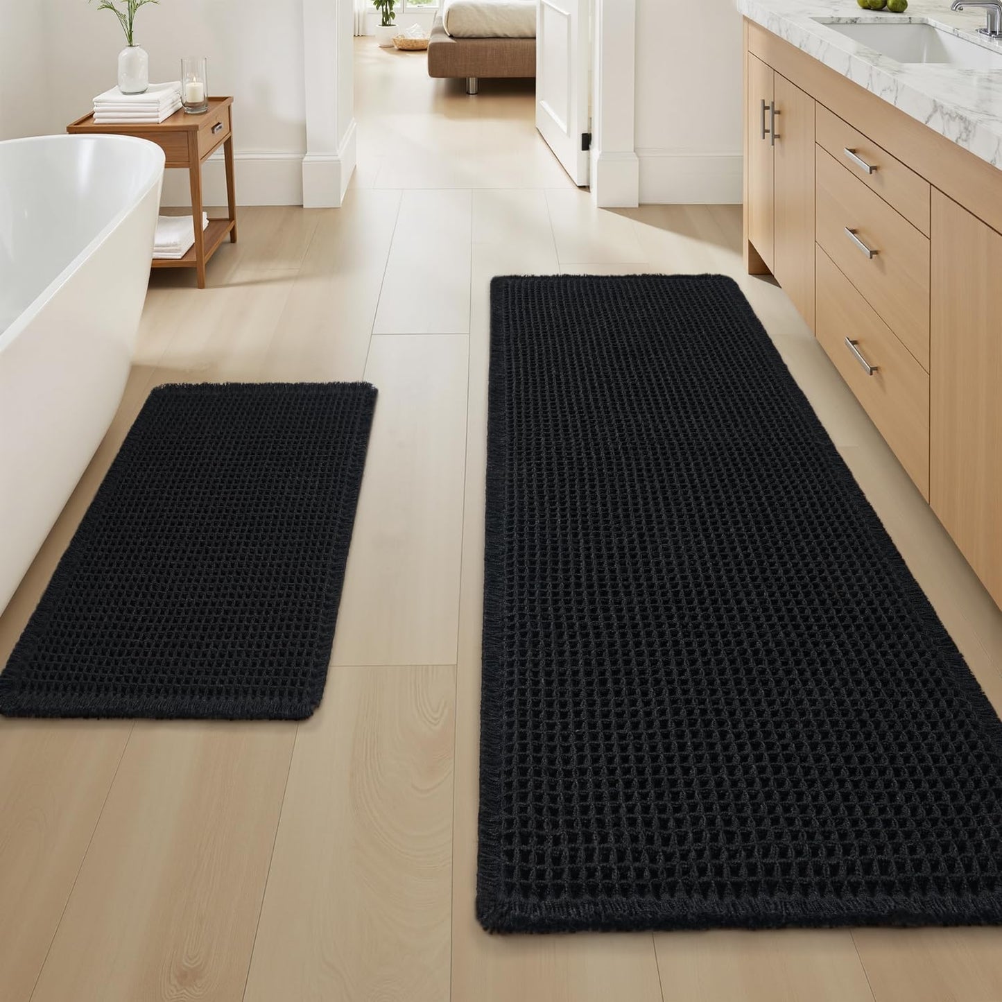 Upgraded Waffle Bath Mat Ultra Absorbent Non Slip Bathroom Mat, 17" x 24" | Brown, Quick Dry Washable Bathroom Rugs, Extra Soft Decorative Bath Rugs for Bathroom Floor, Beside Tub and Shower