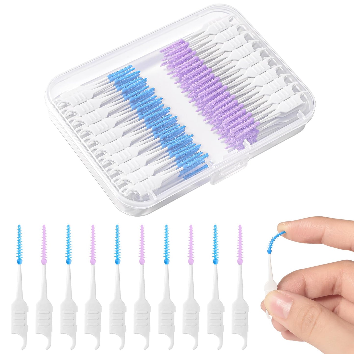 250 Interdental Brushes, Silicone Floss Picks With Case, Yellow/Purple | Soft Flexible Silicone Tips, Dual-Ended Design, Portable Storage Case, For Tight Gaps And Daily Teeth Cleaning