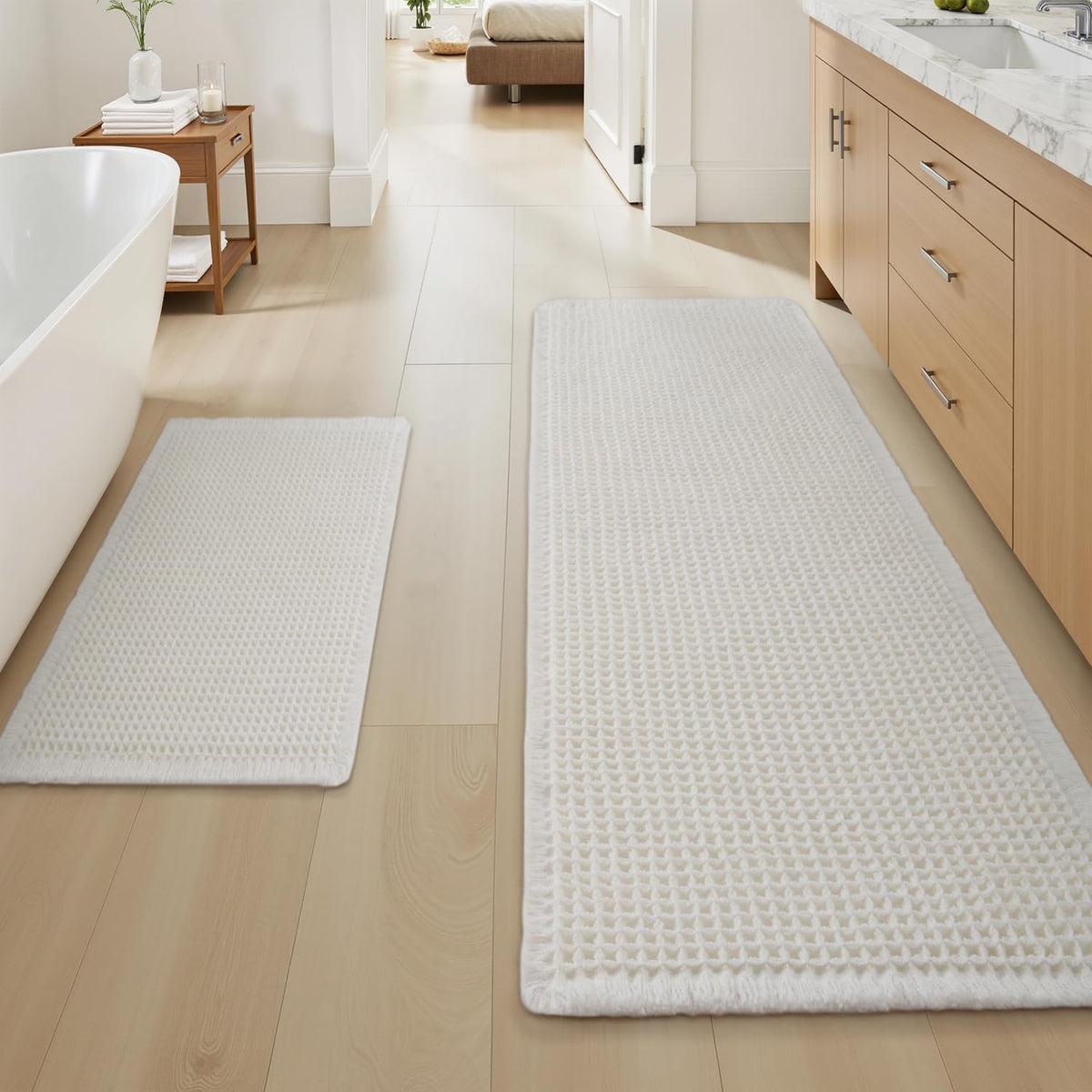 Upgraded Waffle Bath Mat Ultra Absorbent Non Slip Bathroom Mat, 17" x 24" | Brown, Quick Dry Washable Bathroom Rugs, Extra Soft Decorative Bath Rugs for Bathroom Floor, Beside Tub and Shower