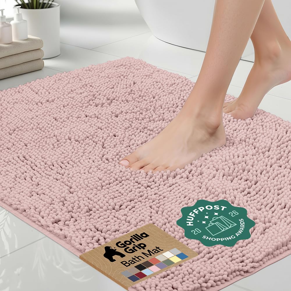 GORILLA GRIP Bath Rug Mat for Bathroom, Absorbent Chenille, 24x17 Gray | Soft Thick Quick Dry Microfiber Mats, Rubber Backing, Machine Washable Tub and Shower Floor Rugs, Home Decor Essentials