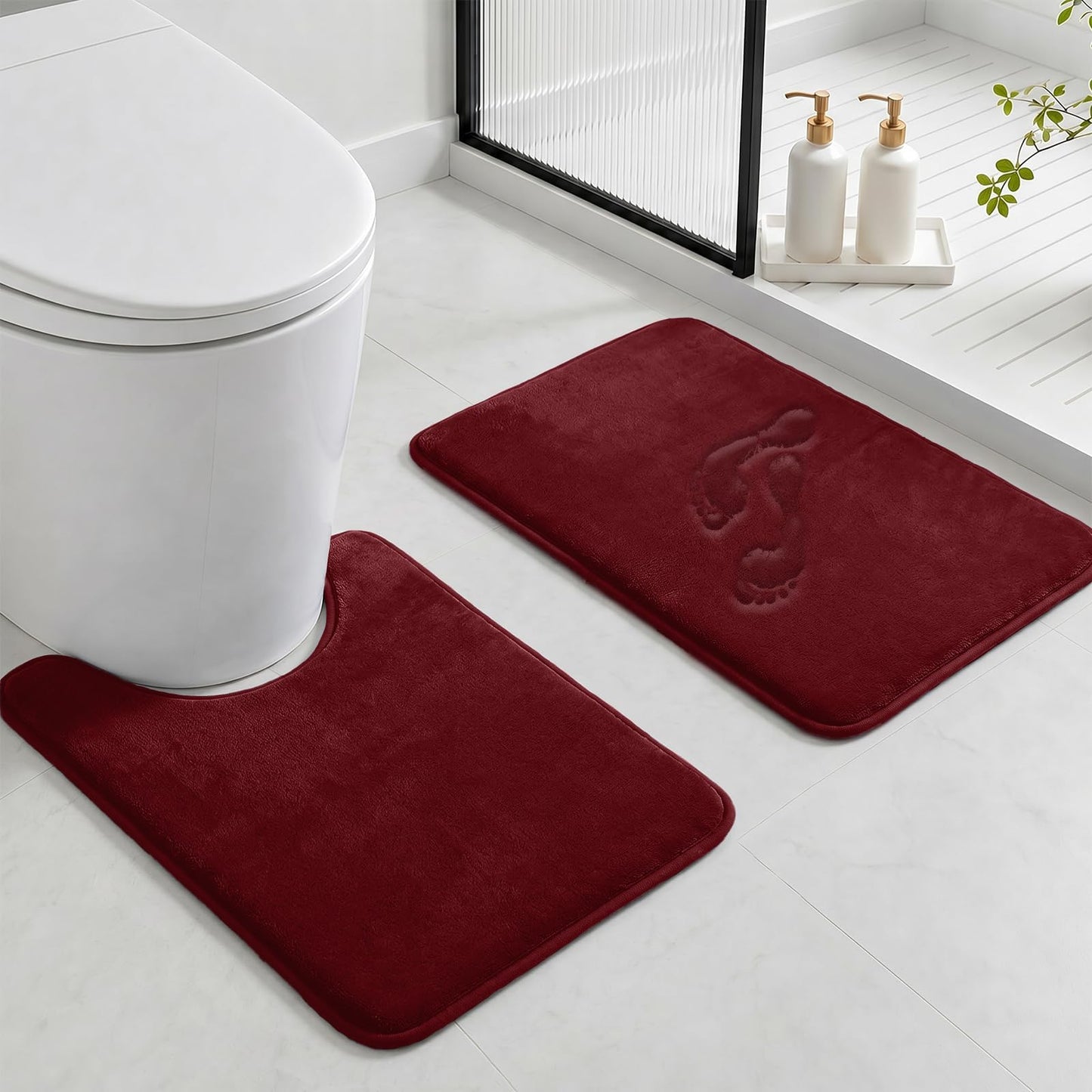 HUXMEYSON Bathroom Rugs Sets 3 Piece, Non-Slip & Quick Dry Bath Mat Set, Ultra Soft Velvet Bath Rugs for Bathroom, Toilet and Shower Floor, Grey