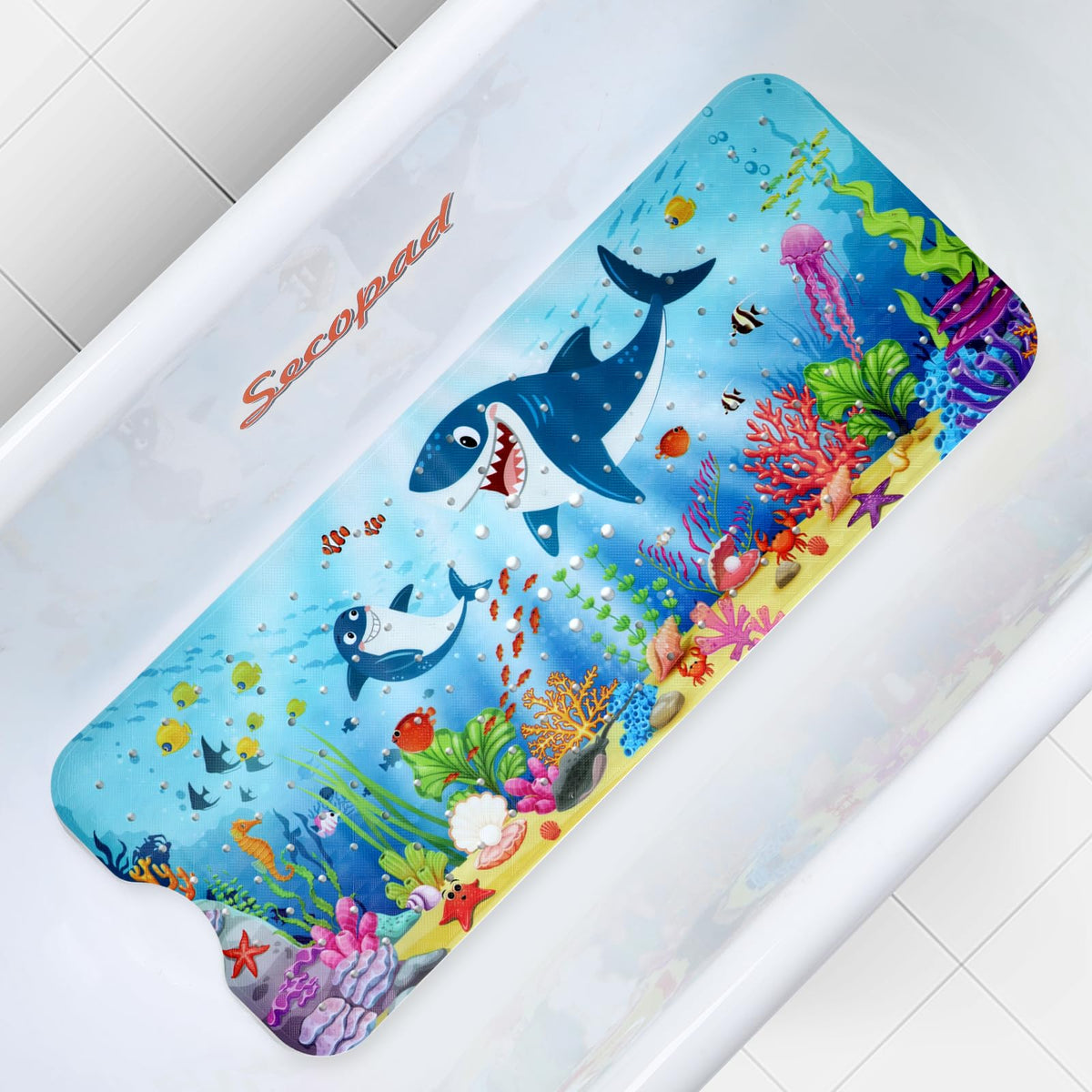 Secopad Bathtub Mat Non Slip, Cute Tub Mat, 40" x 16", Turtles | Rectangular, Anti-Slip, Machine Washable, with Drain Holes and Suction Cups,For Bathtub and Shower Floor, for Toddler & Kids