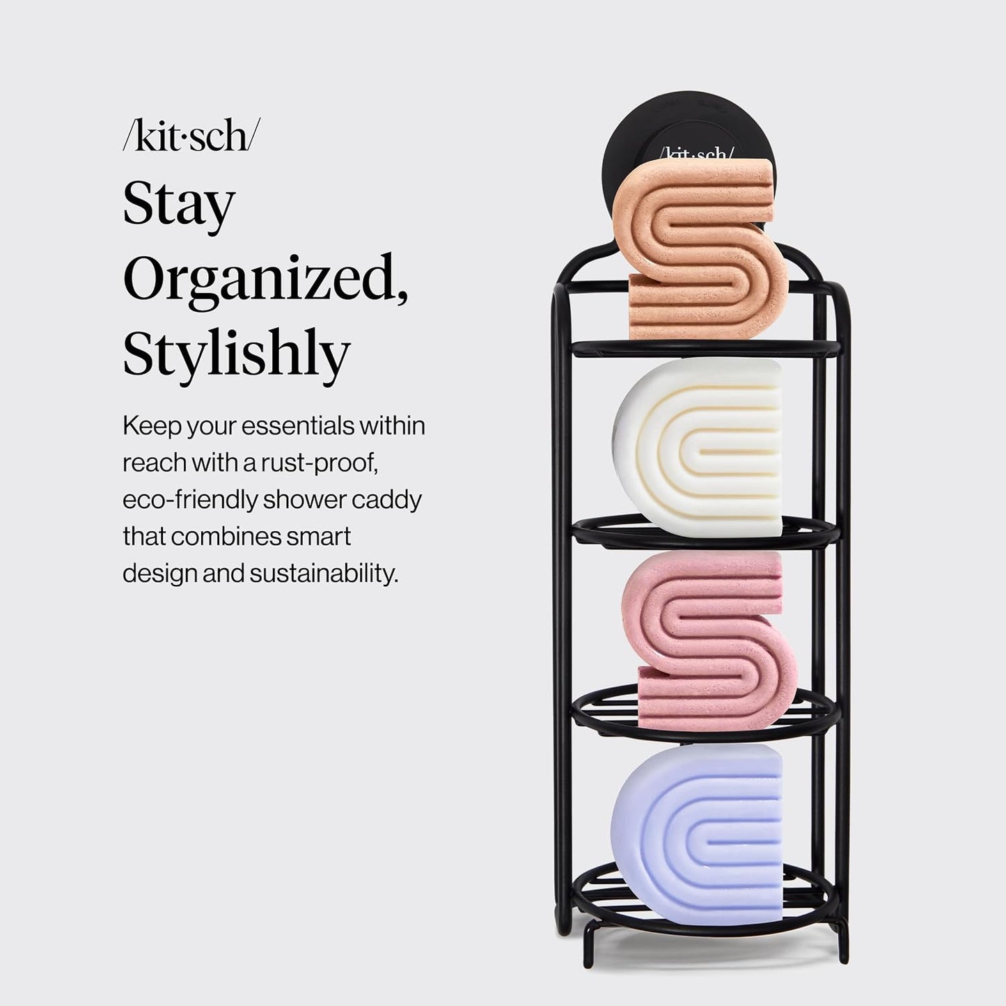 Kitsch Shower Caddy Hanging with Suction Cup | Self-Draining Shampoo Bar Holder & Shower Shelves for Conditioner Bars & Soap – Rust Proof Bathroom Caddy