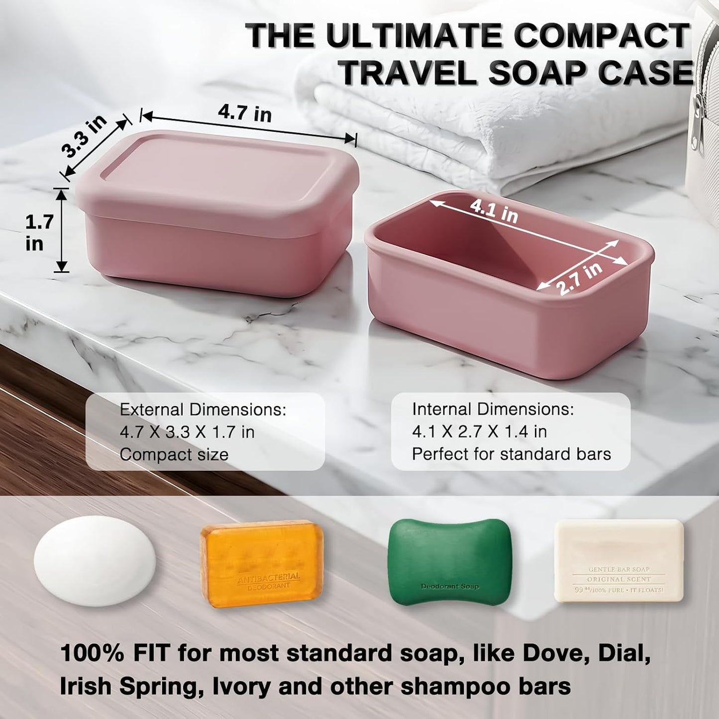 Leak Proof Silicone Travel Soap Case with Draining Tray - Bar Soap Holder for Travel, Gym & Camping - Mess-Free Portable Soap Container for Carry-on Bags (Light Pink)