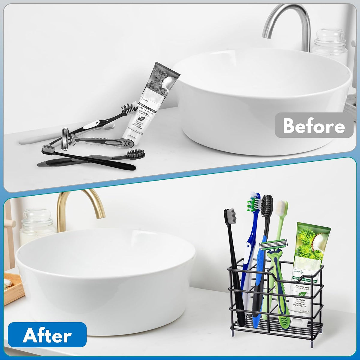 Toothbrush Holders for Bathrooms 304 Stainless Steel Quick Drying Black | Upgrade Heavy Duty Sturdy Durable Toothpaste Holder Bathroom Organizer Storage Decor Accessories Tooth Brush Holder Caddy