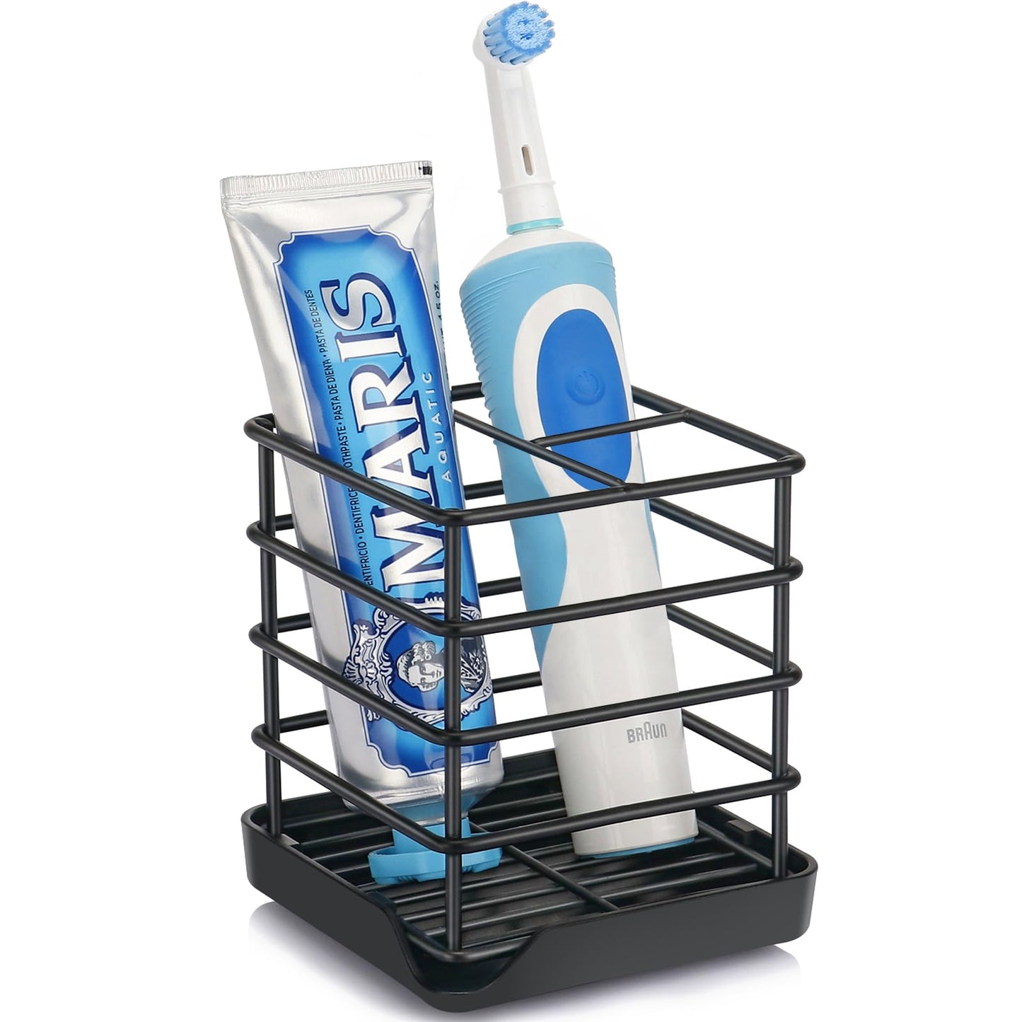 Toothbrush Holders for Bathroom,Black,Stainless Steel,Detachable,Tray,5 Slot