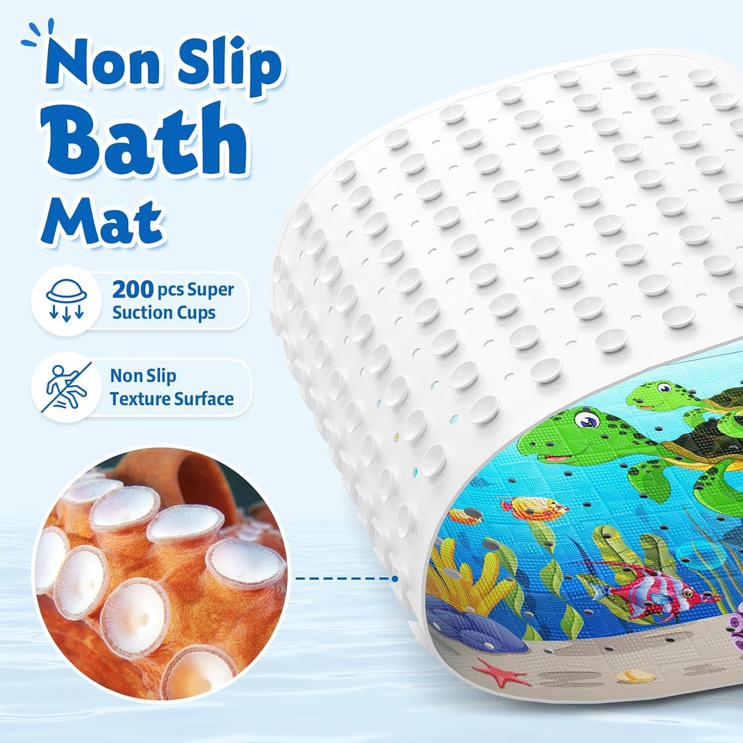 XIYUNTE Bath Mat for Tub Non Slip Bathtub Mat Non Slip 40x16 Baby Bath Mat | 100% BPA Free, Non Toxic, Mildew Resistant, Machine Washable, Extra Long Kids Bath Mat for Tub Non Slip, Toddler Bath Mat