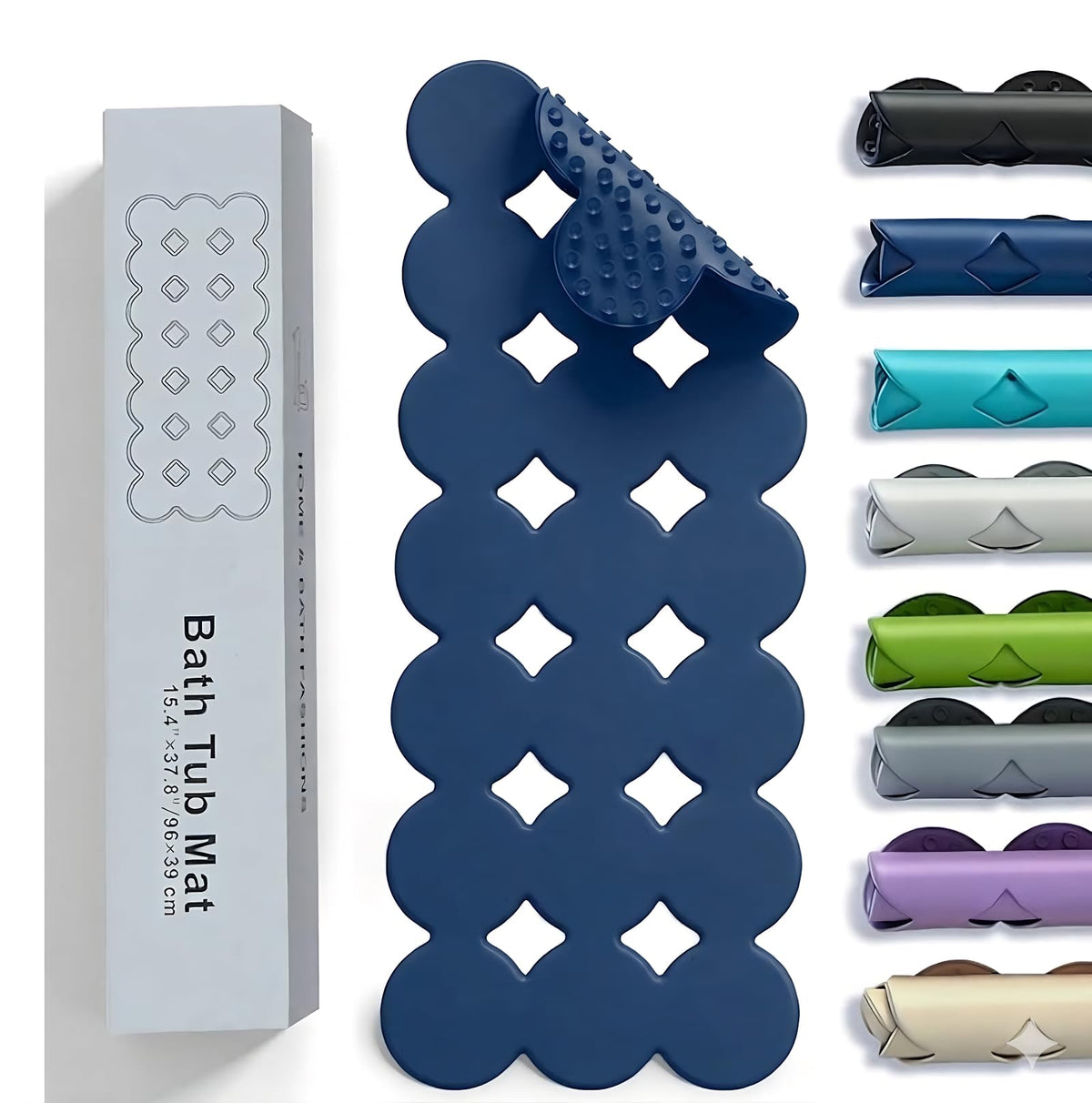 Webos Bathtub Mat Non Slip: Extra Long Rubber Bath Mat for Tub with Strong Suction Cups 15.4" x 37.8" Anti Slip Shower Mat, Big Drain Holes Bathroom Mats for Tub & Shower, Circle-Grey