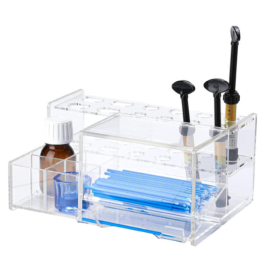 Dental Composite Organizer - Multi-Function Acrylic Dispenser for Resin Adhesive Syringes and Micro Applicator Brush Dental Instrument Holder