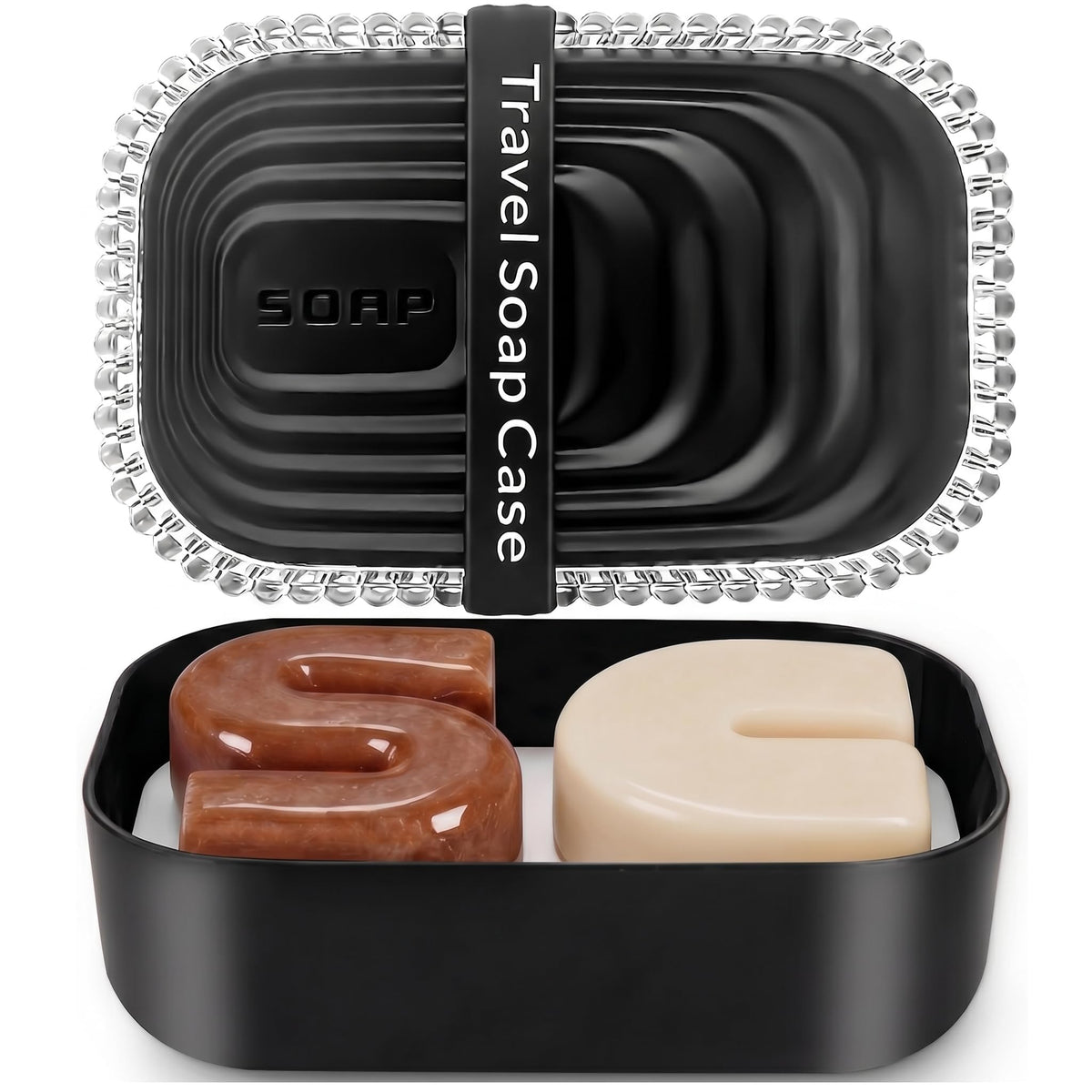 Shampoo Bar Holder and Soap Case | Leakproof Travel Container with Lid & Drain Tray | Includes Silicone Strap and Mesh Soap Bag | for Bathroom, Shower, Camping, Gym Travel (Red, Large)
