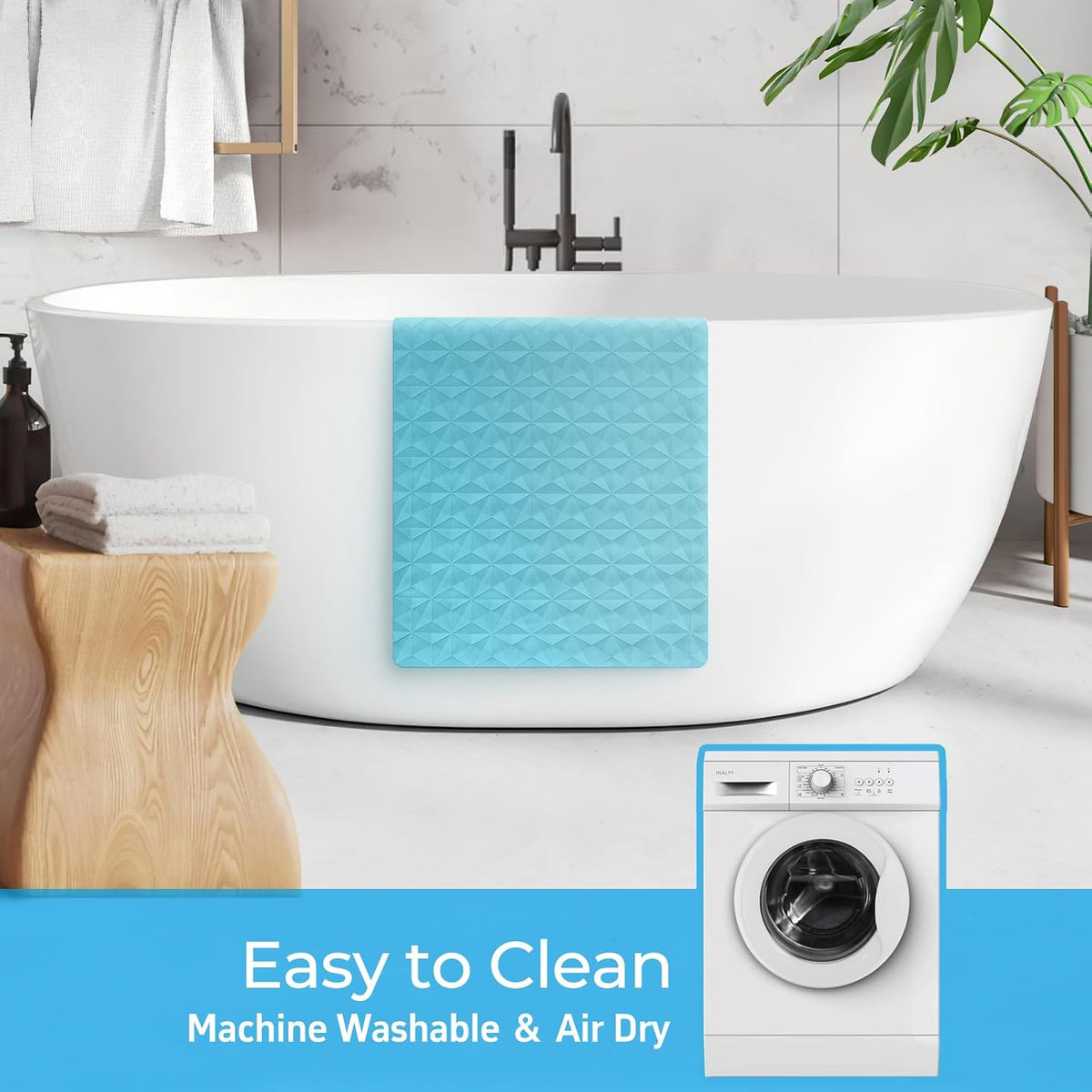 Non Slip Bathtub Mat for Bath Tub Shower - 241 Vacuum Suction Cups | 100% Natural Rubber - Unique Diamond Texture - Soft & Safe for Fatigue Relief - Machine Washable - 16 × 28 Inch