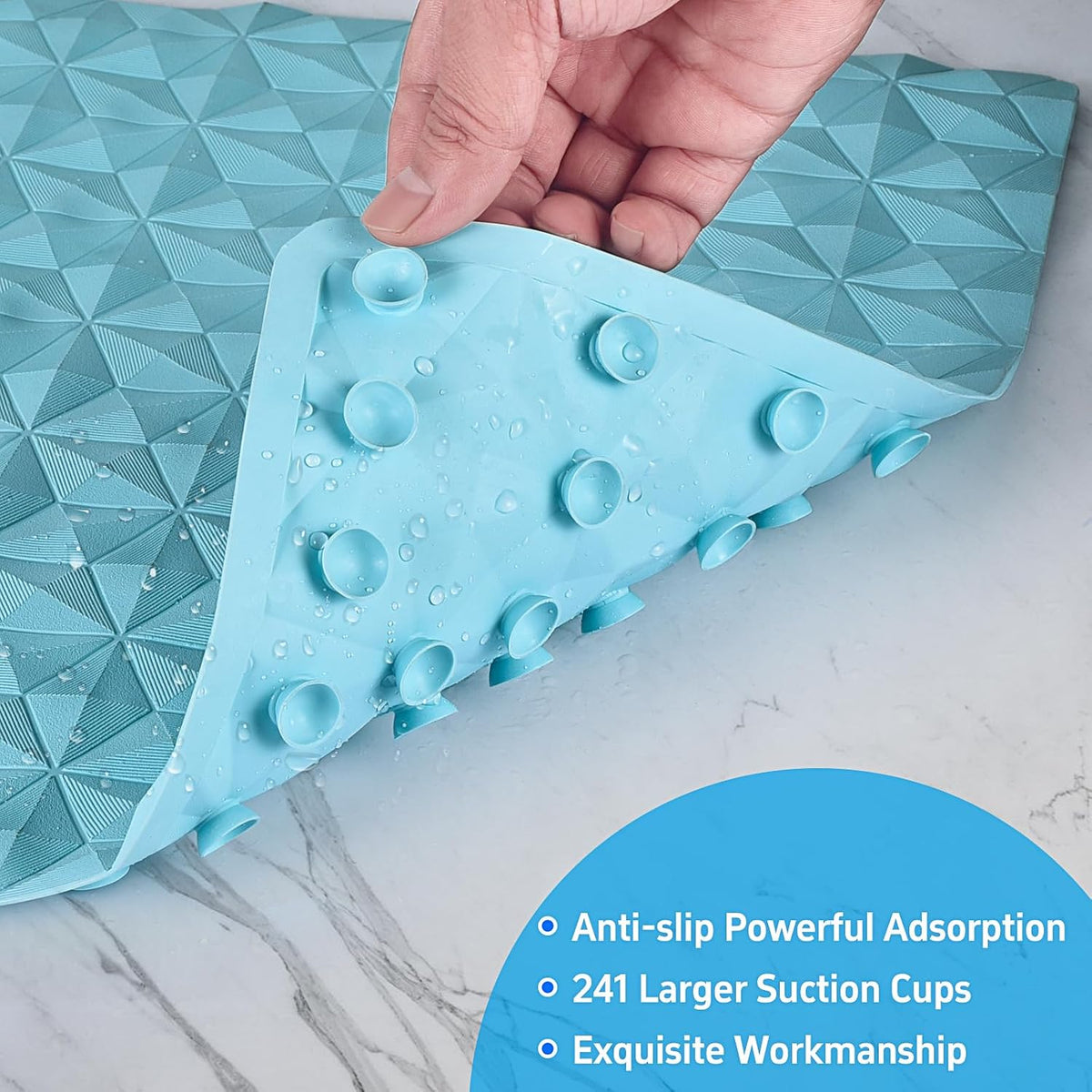 Non Slip Bathtub Mat for Bath Tub Shower - 241 Vacuum Suction Cups | 100% Natural Rubber - Unique Diamond Texture - Soft & Safe for Fatigue Relief - Machine Washable - 16 × 28 Inch