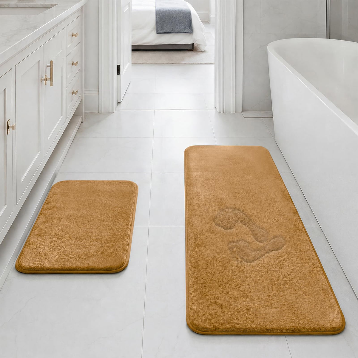 HUXMEYSON Bathroom Rugs Sets 3 Piece, Non-Slip & Quick Dry Bath Mat Set, Ultra Soft Velvet Bath Rugs for Bathroom, Toilet and Shower Floor, Grey