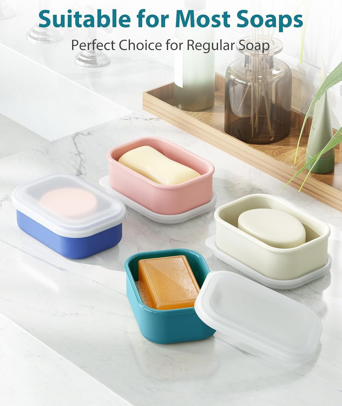 Quatish Compact Leakproof Travel Soap Case, Silicone Soap Box with Draining Layer, Enhanced Soap Container, Suitable for Camping, Gym, Bathroom, Outdoor Essentials, Bluegreen