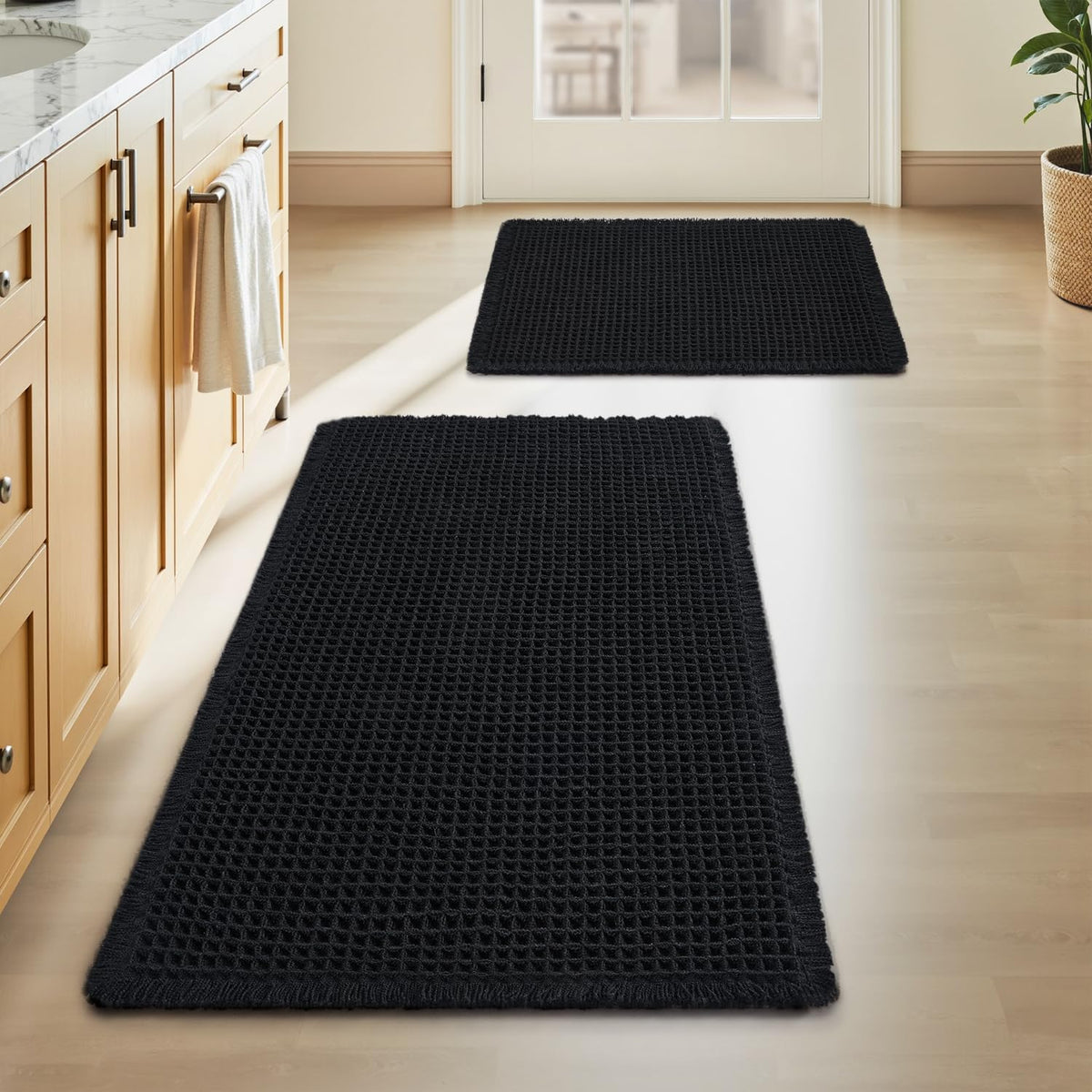 Upgraded Waffle Bath Mat Ultra Absorbent Non Slip Bathroom Mat, 17" x 24" | Brown, Quick Dry Washable Bathroom Rugs, Extra Soft Decorative Bath Rugs for Bathroom Floor, Beside Tub and Shower