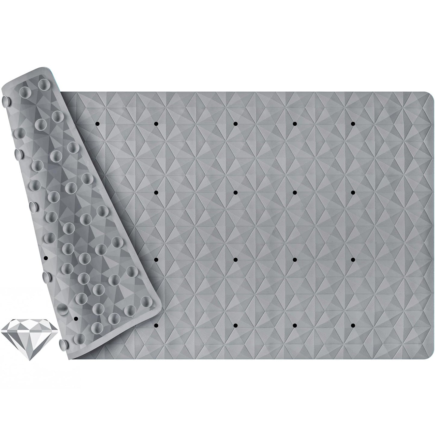 Non Slip Bathtub Mat for Bath Tub Shower - 241 Vacuum Suction Cups | 100% Natural Rubber - Unique Diamond Texture - Soft & Safe for Fatigue Relief - Machine Washable - 16 × 28 Inch