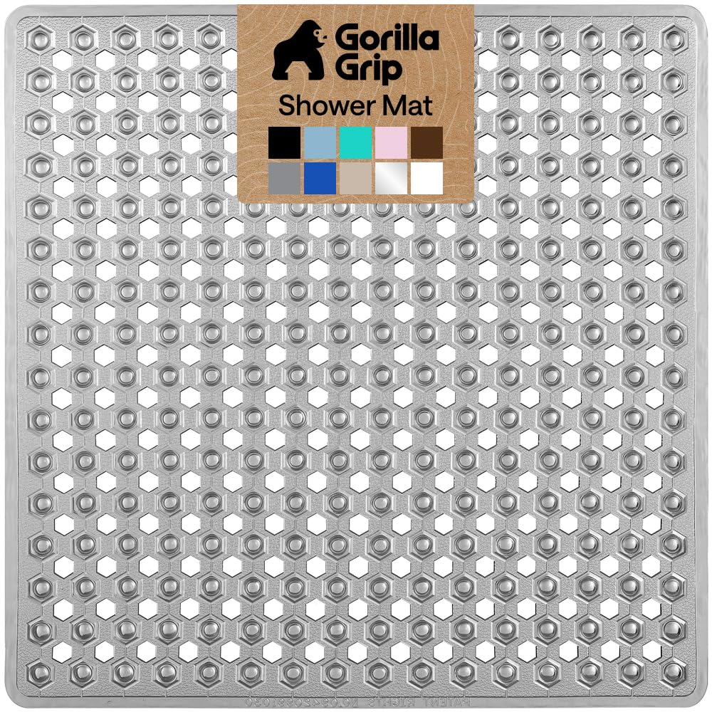 GORILLA GRIP Bath Tub Shower Mat, Bathtub Floor Liner, 35x16 Clear | Patented Large Mats, Machine Washable, Suction Cups and Drain Holes to Keep Tubs Clean, Soft on Feet, Bathroom Essentials