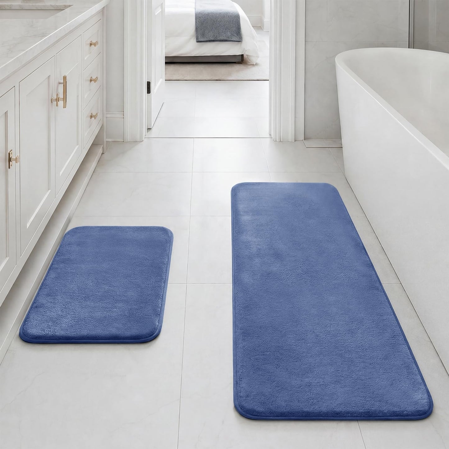 HUXMEYSON Bathroom Rugs Sets 3 Piece, Non-Slip & Quick Dry Bath Mat Set, Ultra Soft Velvet Bath Rugs for Bathroom, Toilet and Shower Floor, Grey