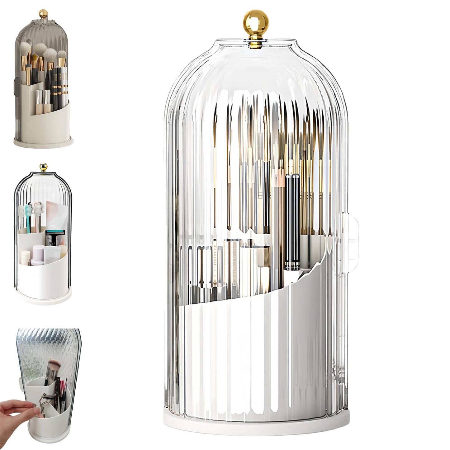 Concealed Toothbrush Holder, Rotating Bathroom Organizer Countertop | Toothbrush and Toothpaste Holders with Cover, Waterproof and Dustproof, 360° Rotating Base, for Bathroom Countertop