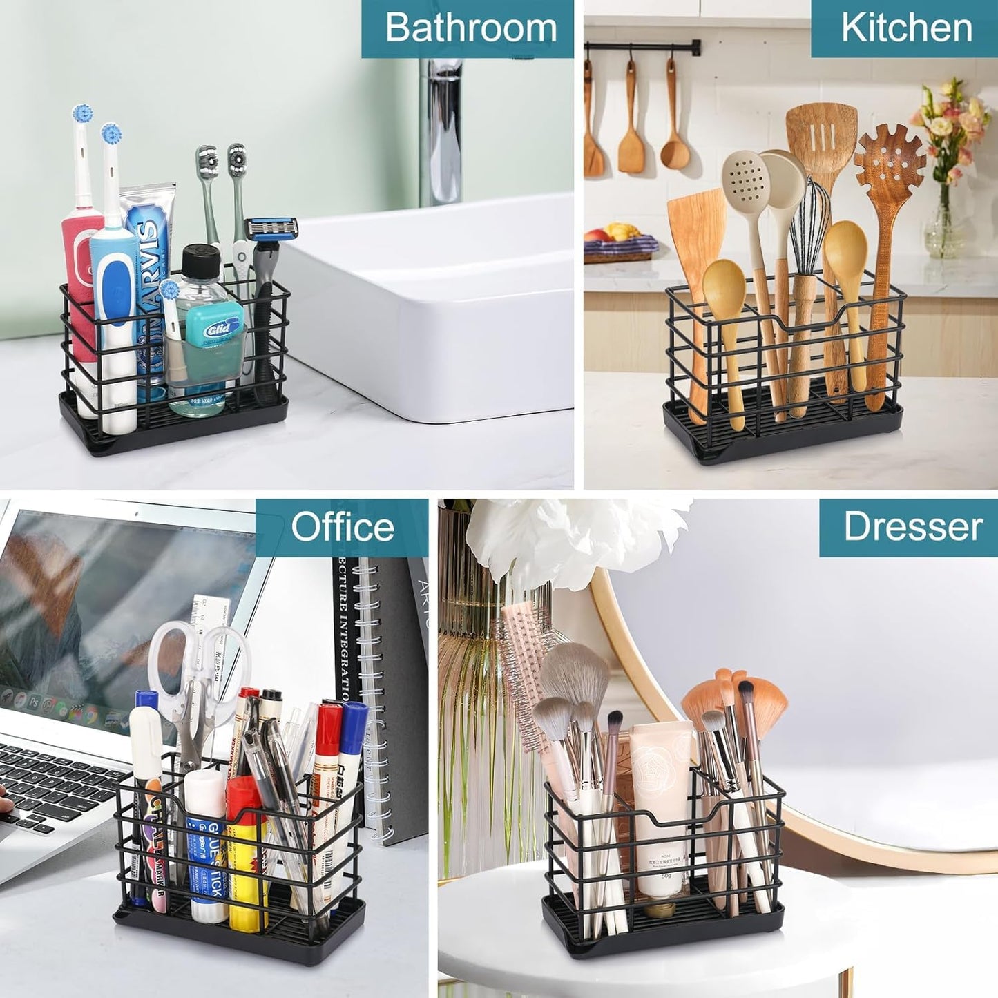 Toothbrush Holders for Bathroom,Black,Stainless Steel,Detachable,Tray,5 Slot