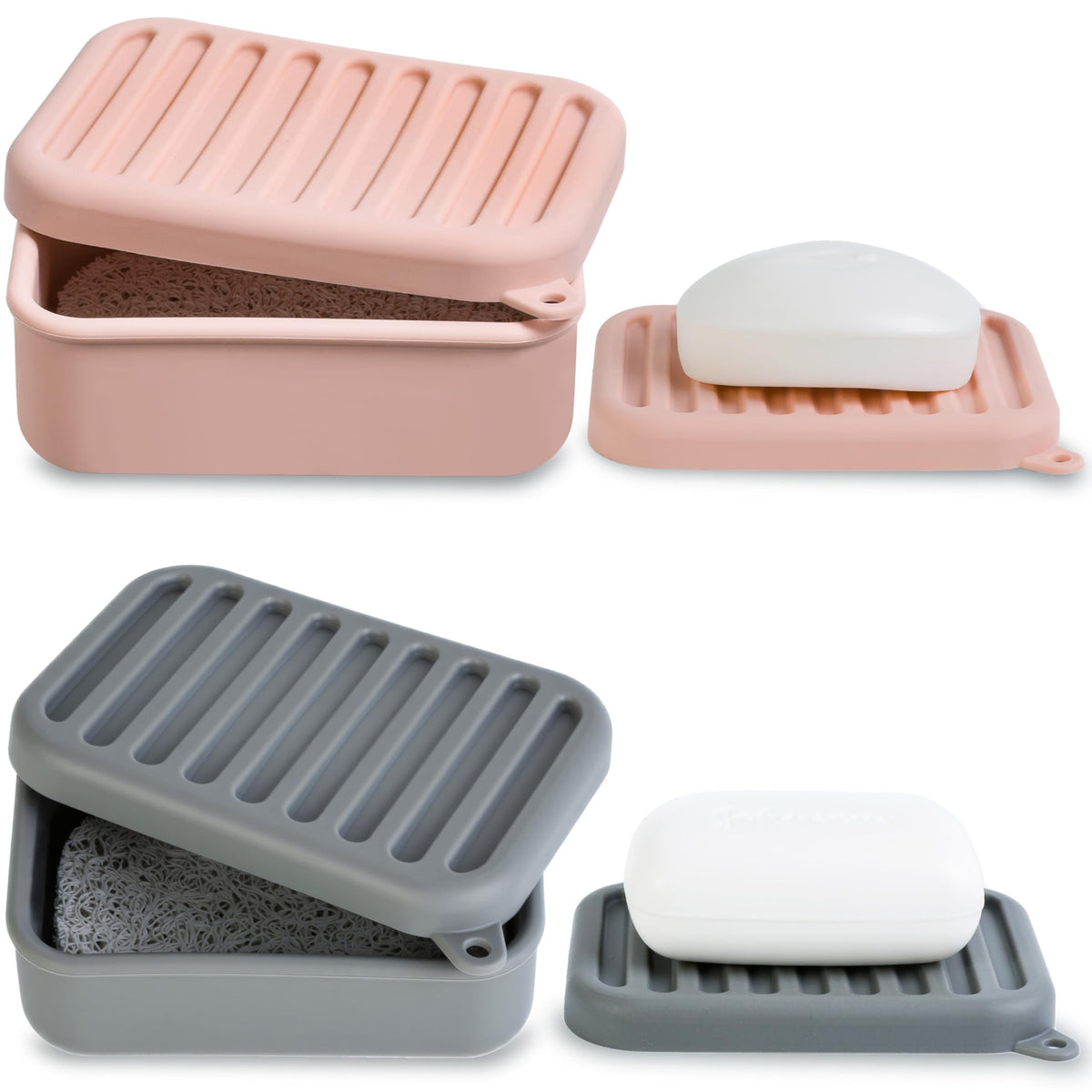 Portable Leakproof Travel Soap Case, Silicone Travel Soap Case, Compact Soap Holder with Drainage Layer, Travel Soap Holder for Camping, Gym, Outdoor (Coral-Red)