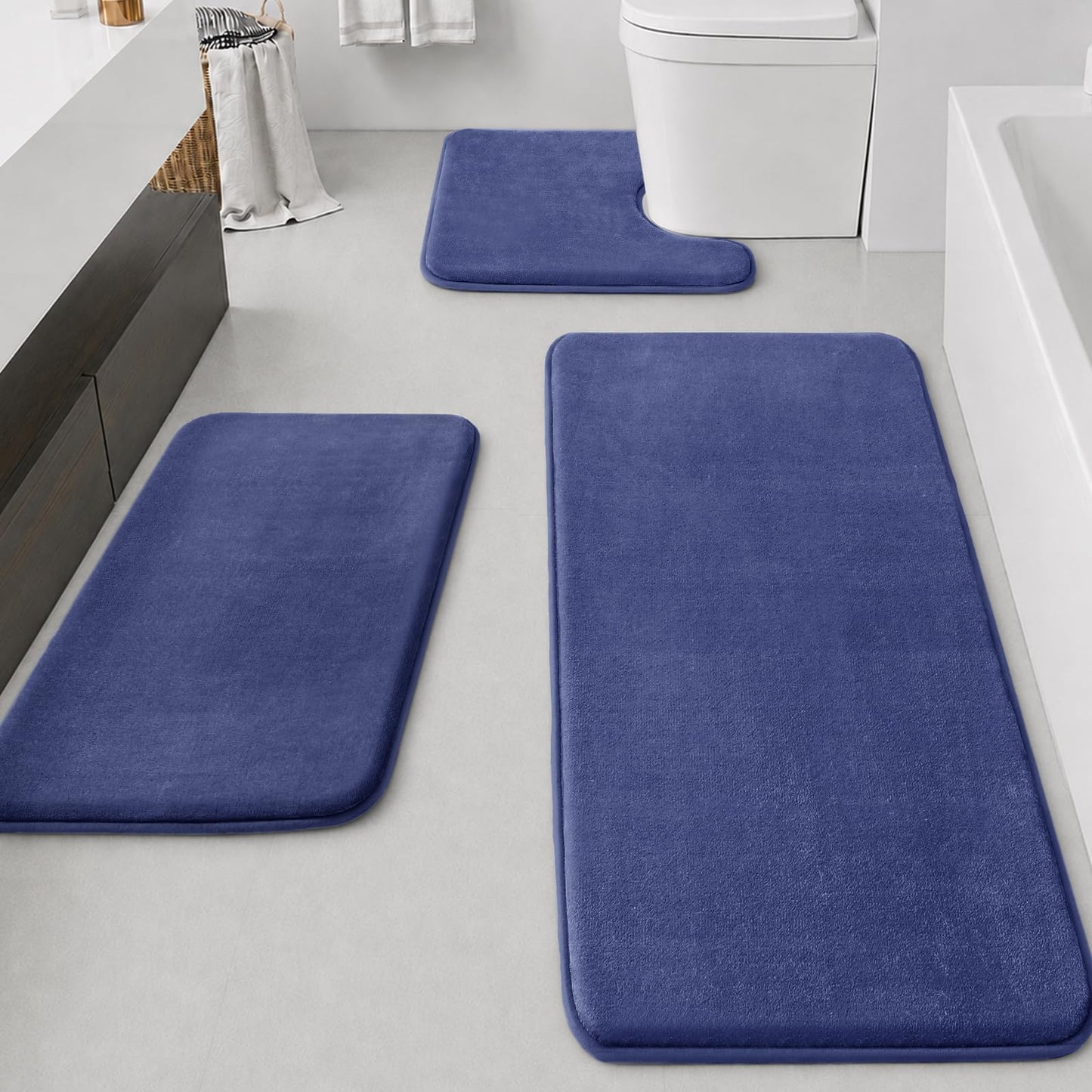 HUXMEYSON Bathroom Rugs Sets 3 Piece, Non-Slip & Quick Dry Bath Mat Set, Ultra Soft Velvet Bath Rugs for Bathroom, Toilet and Shower Floor, Grey