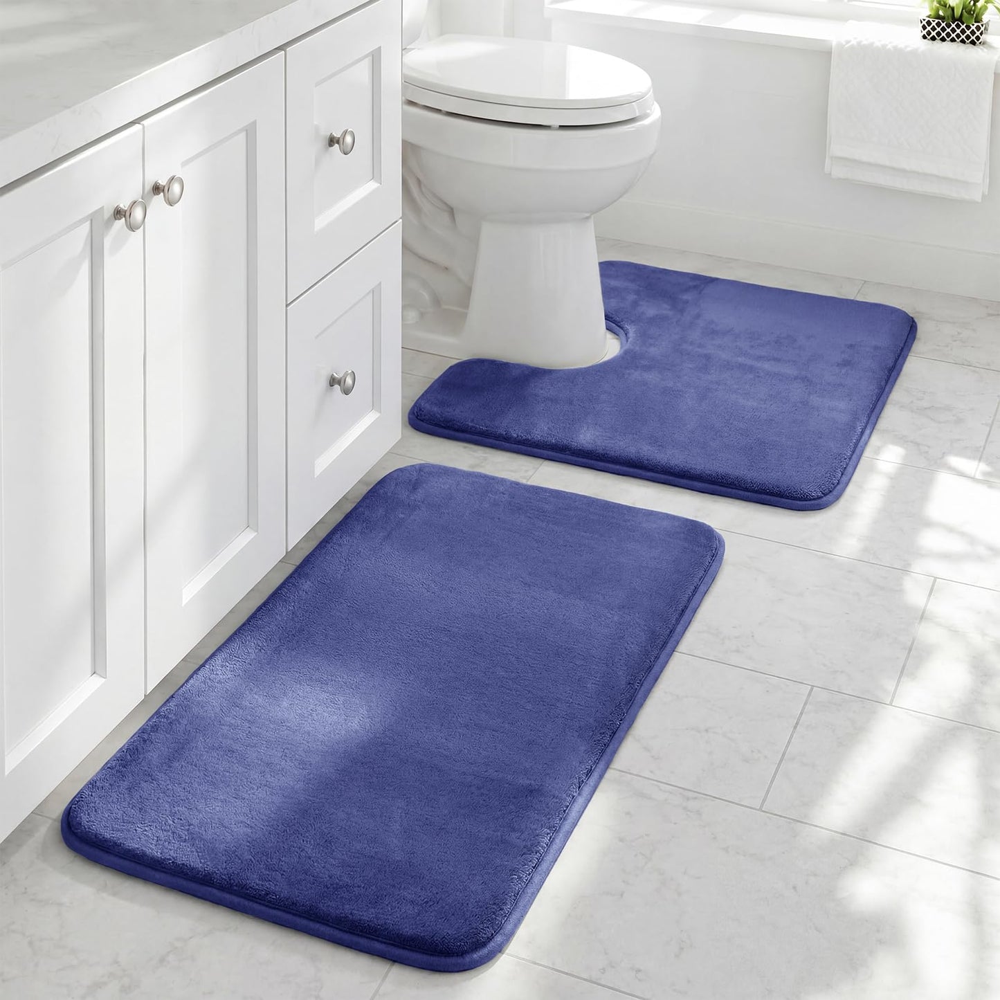 HUXMEYSON Bathroom Rugs Sets 3 Piece, Non-Slip & Quick Dry Bath Mat Set, Ultra Soft Velvet Bath Rugs for Bathroom, Toilet and Shower Floor, Grey