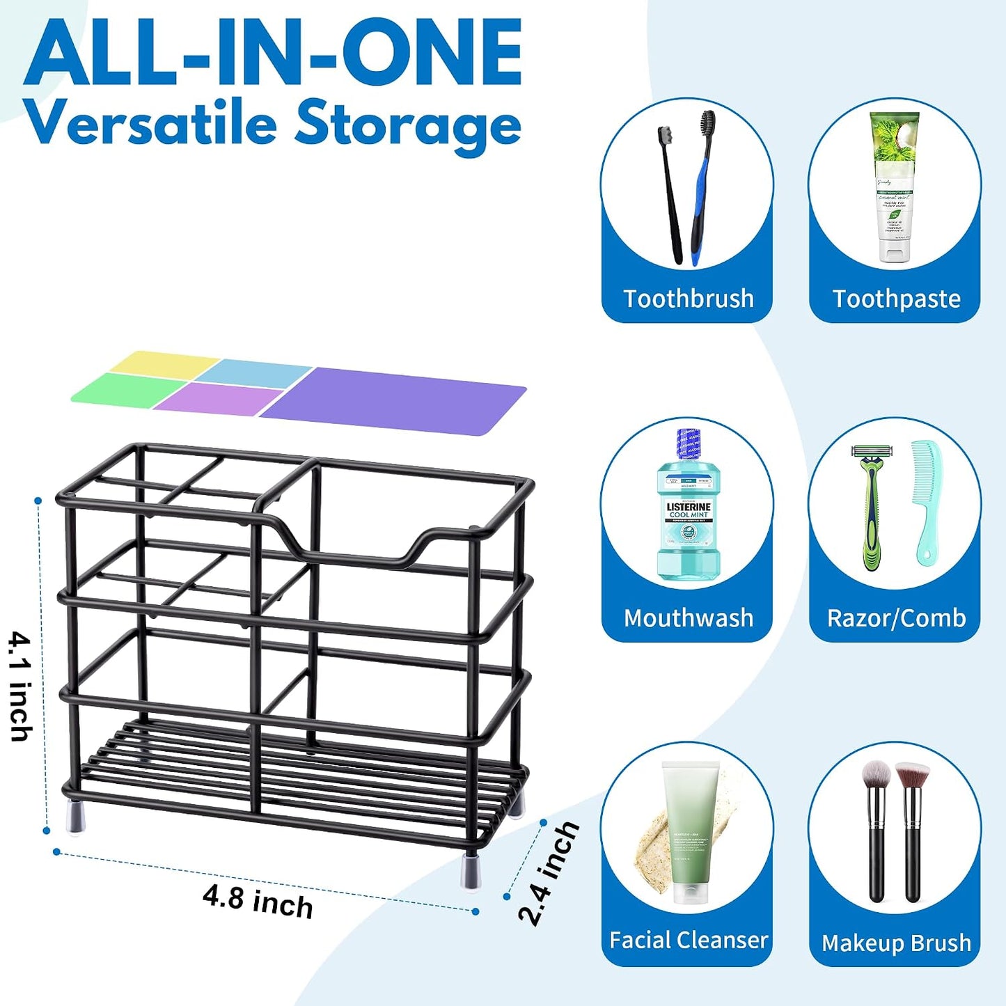 Toothbrush Holders for Bathrooms 304 Stainless Steel Quick Drying Black | Upgrade Heavy Duty Sturdy Durable Toothpaste Holder Bathroom Organizer Storage Decor Accessories Tooth Brush Holder Caddy