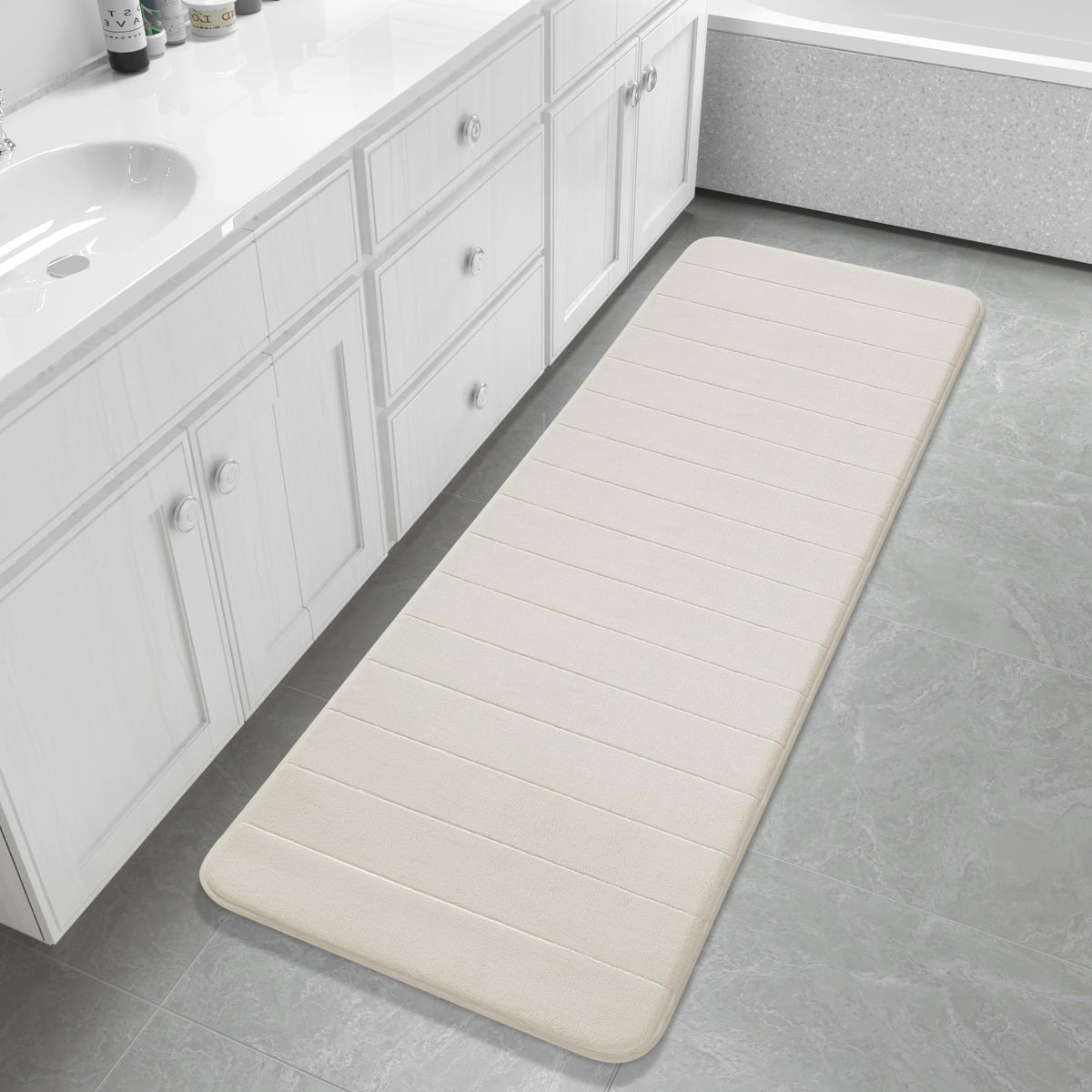Yimobra Memory Foam Bath Mat, Super Soft Absorbent Bathroom Rug Non Slip, Quick Dry, Machine Washable Floor Carpet for Tub Shower, Home Decor Accessories, 24x17, Grey