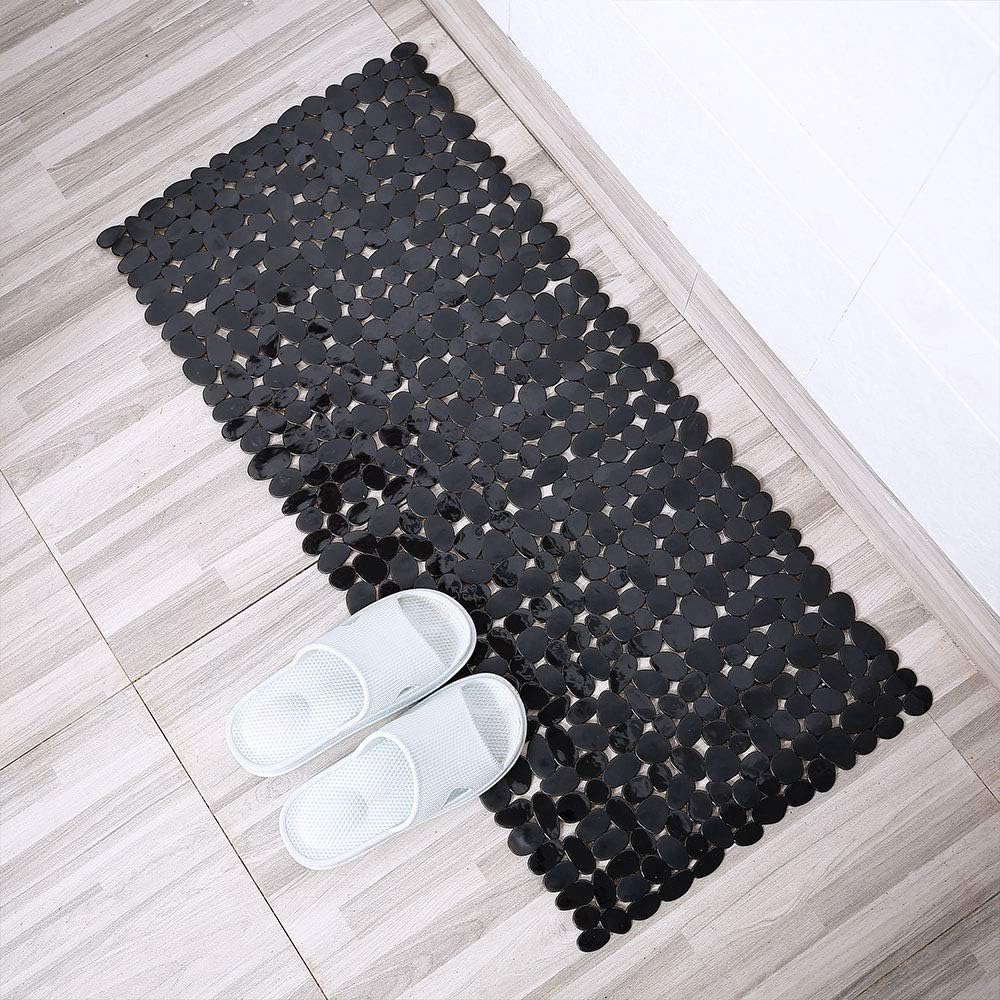 Pebble Bathtub Mat Non Slip 35" X 16" with Suction Cups,Black | (for Smooth/Non-Textured Tubs Only) Safe Shower Mat with Drain Holes for Bathroom