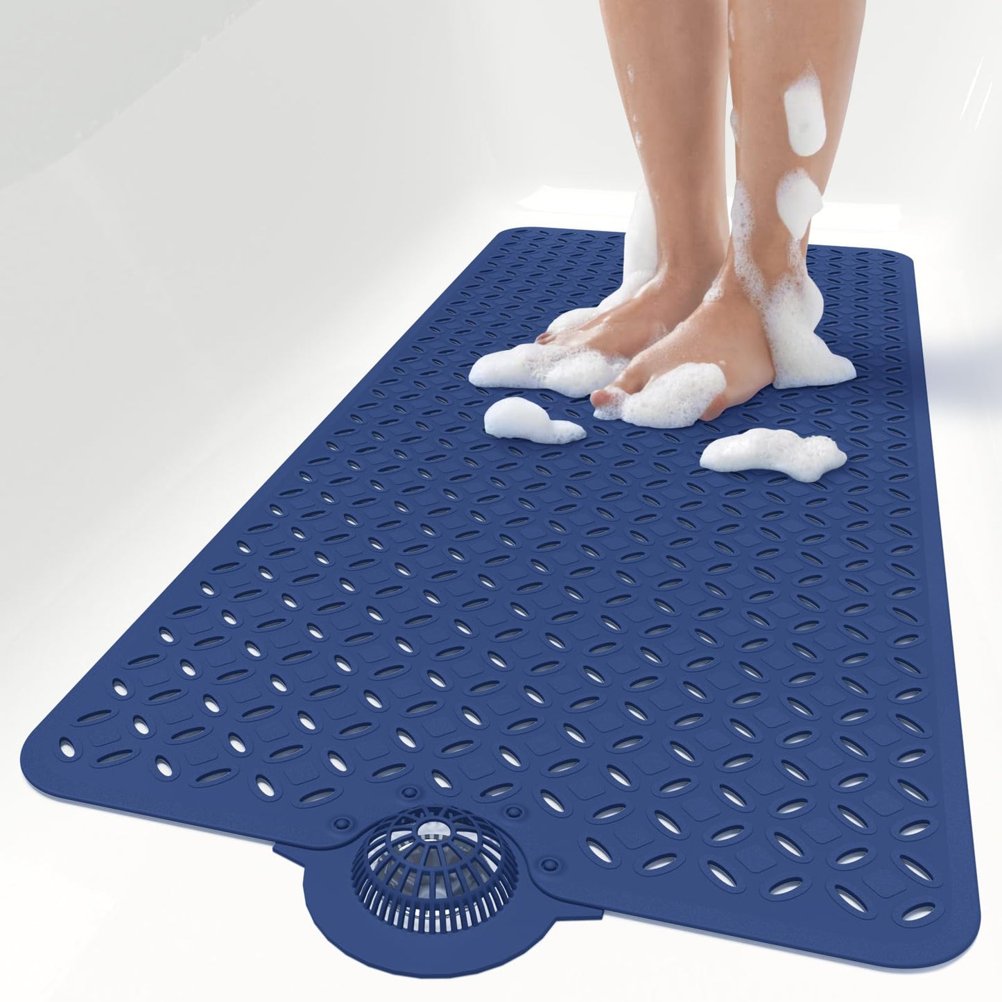 OTHWAY Bath Mat for Tub Non Slip: 39" X 17" Long Bathtub Mat with Hair Catcher│Big Drain Holes Shower Mats for Inside Shower│Machine Washable (Grey)