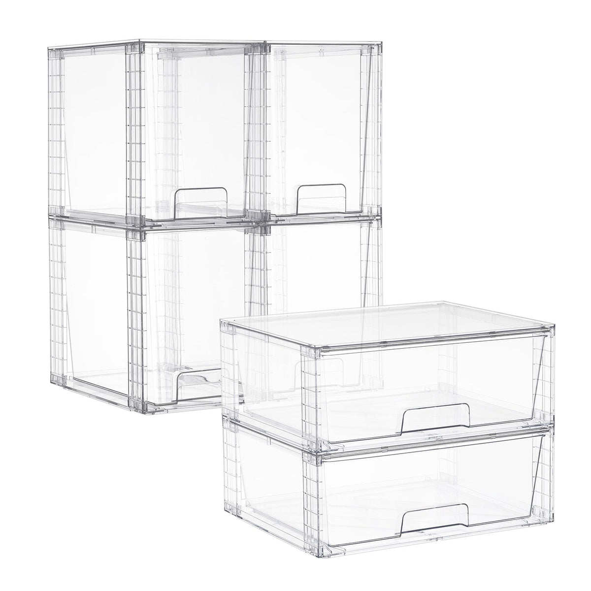 Vtopmart Clear Stackable Storage Drawers, 4 Pack Kitchen Cabinet Set | Medium and Small Pull-Out PET Drawers with Stackable Design for Kitchen Cabinets, Pantry, Under Sink, Medicine