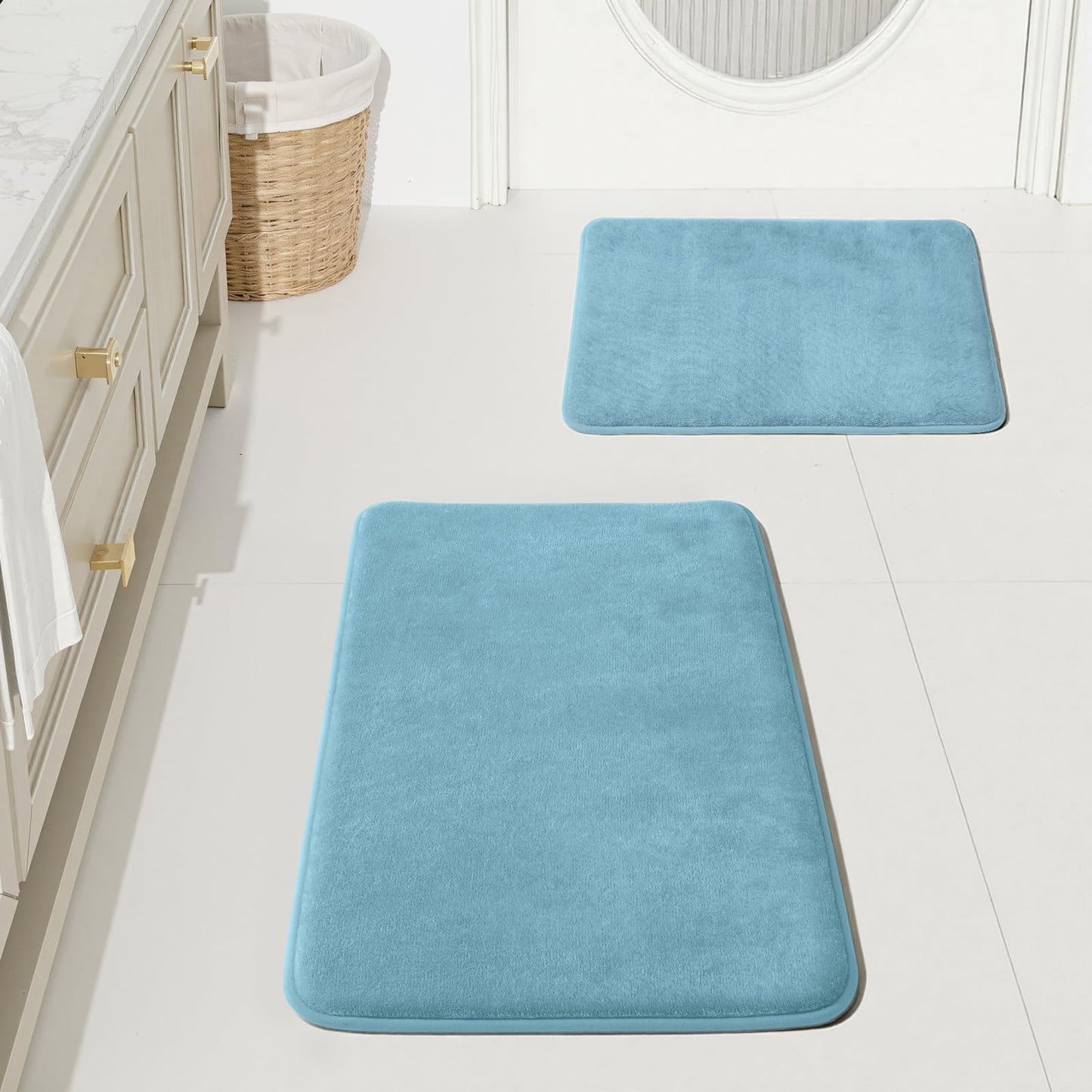 HUXMEYSON Bathroom Rugs Sets 3 Piece, Non-Slip & Quick Dry Bath Mat Set, Ultra Soft Velvet Bath Rugs for Bathroom, Toilet and Shower Floor, Grey