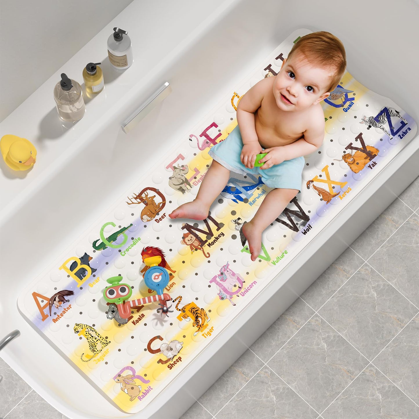 AmazerBath Shower Mat Non Slip 40 x 16 Inches, Bathtub Mat Shower Stall Mats with Suction Cups and Drain Holes, Non Slip Bath Mat for Tub for Elderly & Kids, Clear Blue