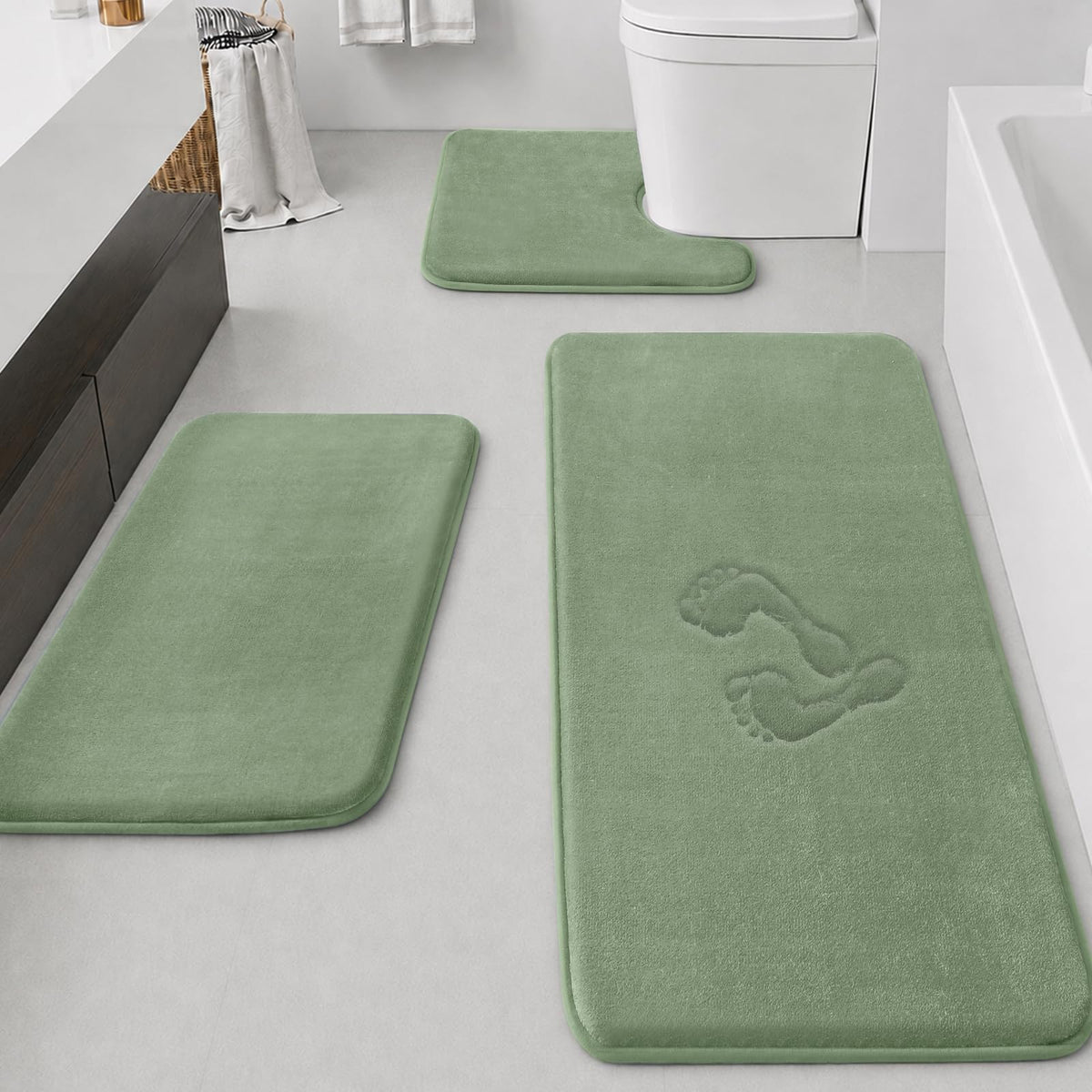 HUXMEYSON Bathroom Rugs Sets 3 Piece, Non-Slip & Quick Dry Bath Mat Set, Ultra Soft Velvet Bath Rugs for Bathroom, Toilet and Shower Floor, Grey